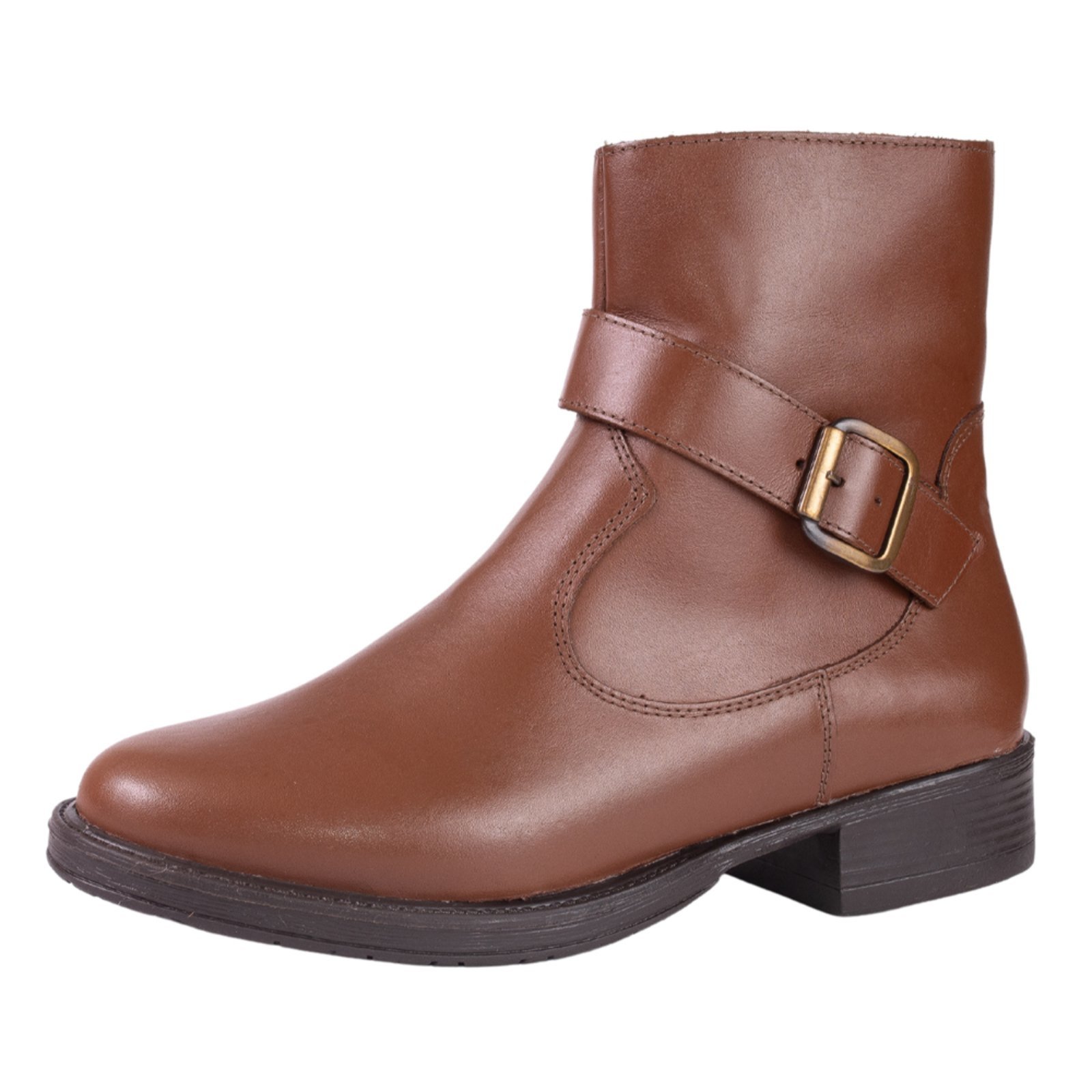 Bota Cano Curto Feminina em Couro Conhaque Kuento Shoes