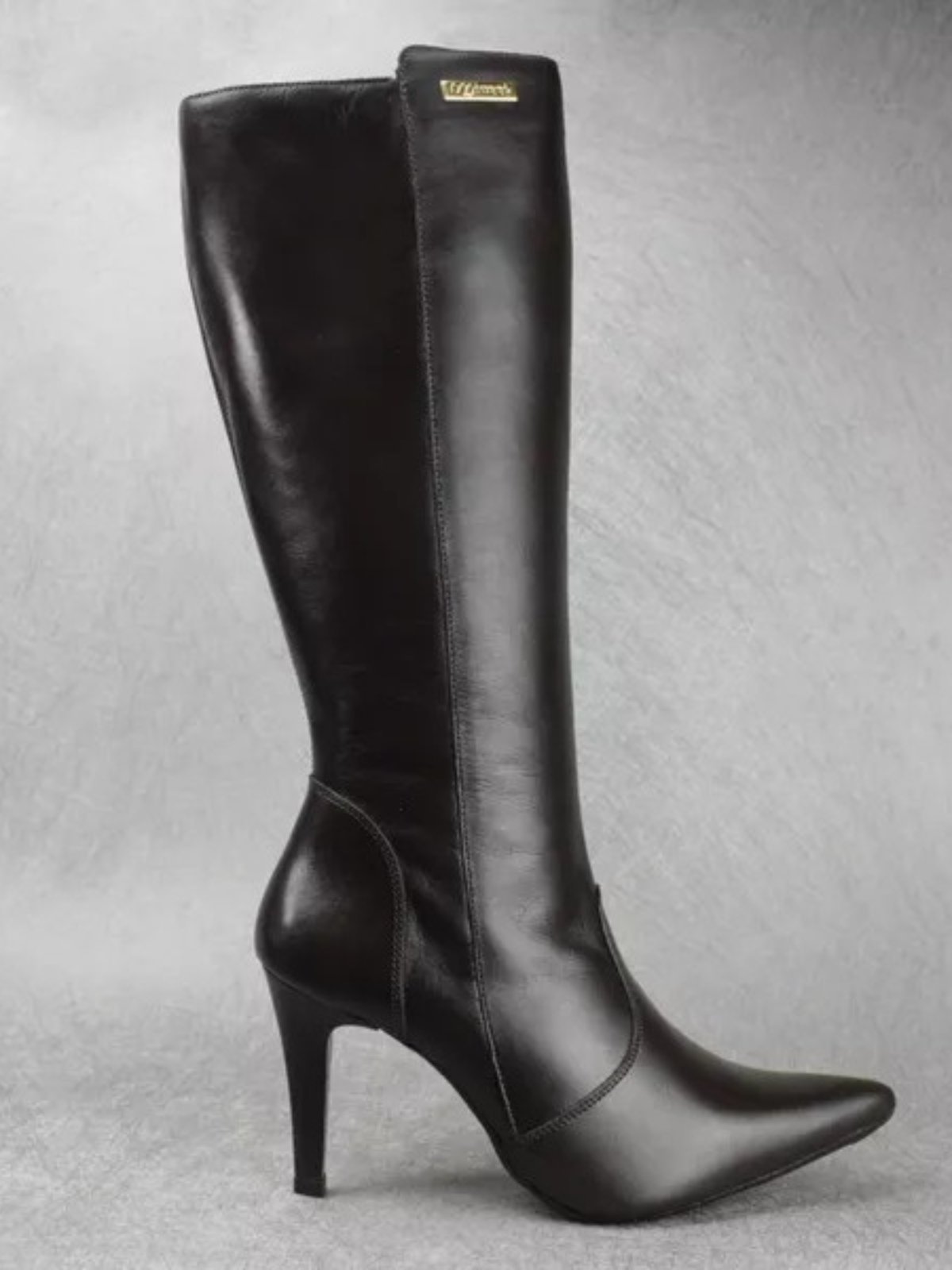 Bota Feminina Social Bico Fino Couro Legitimo Wit Shoes Salto Fino Preta