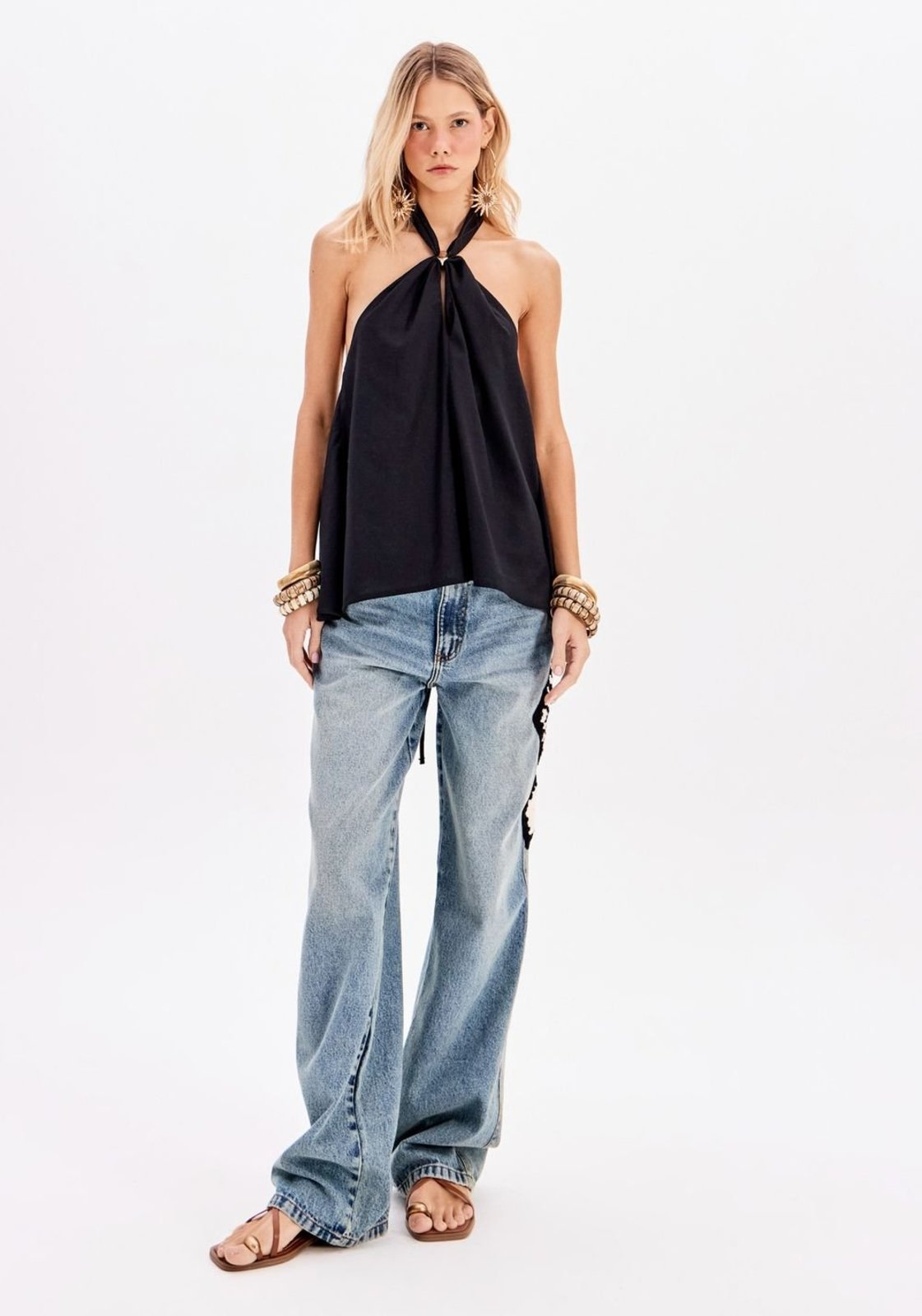 Calça Jeans Full Length Cintura Alta Patch My Favorite Things