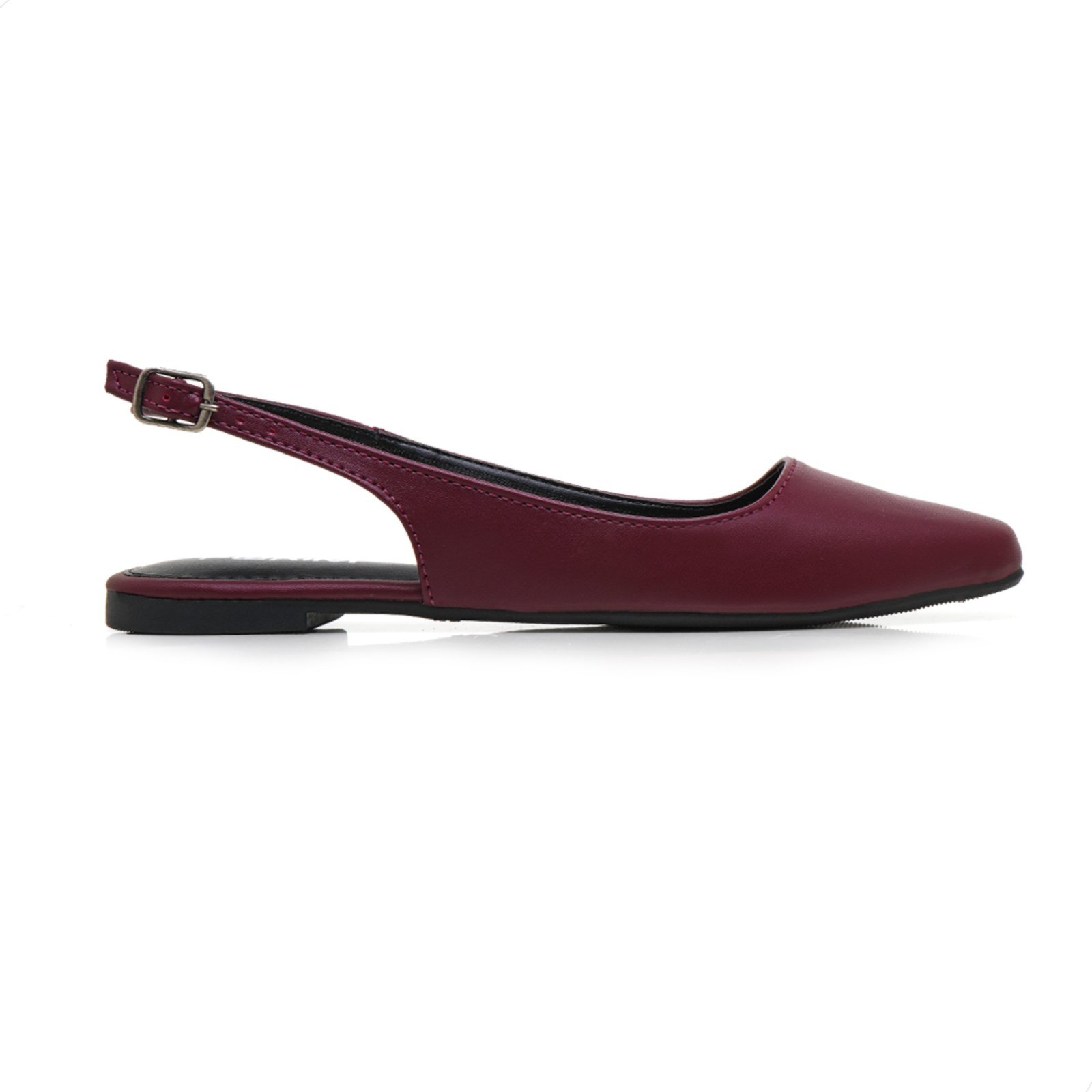 Sapatilha Slingback Feminina Rasteira Bico Quadrado Confort Bordô