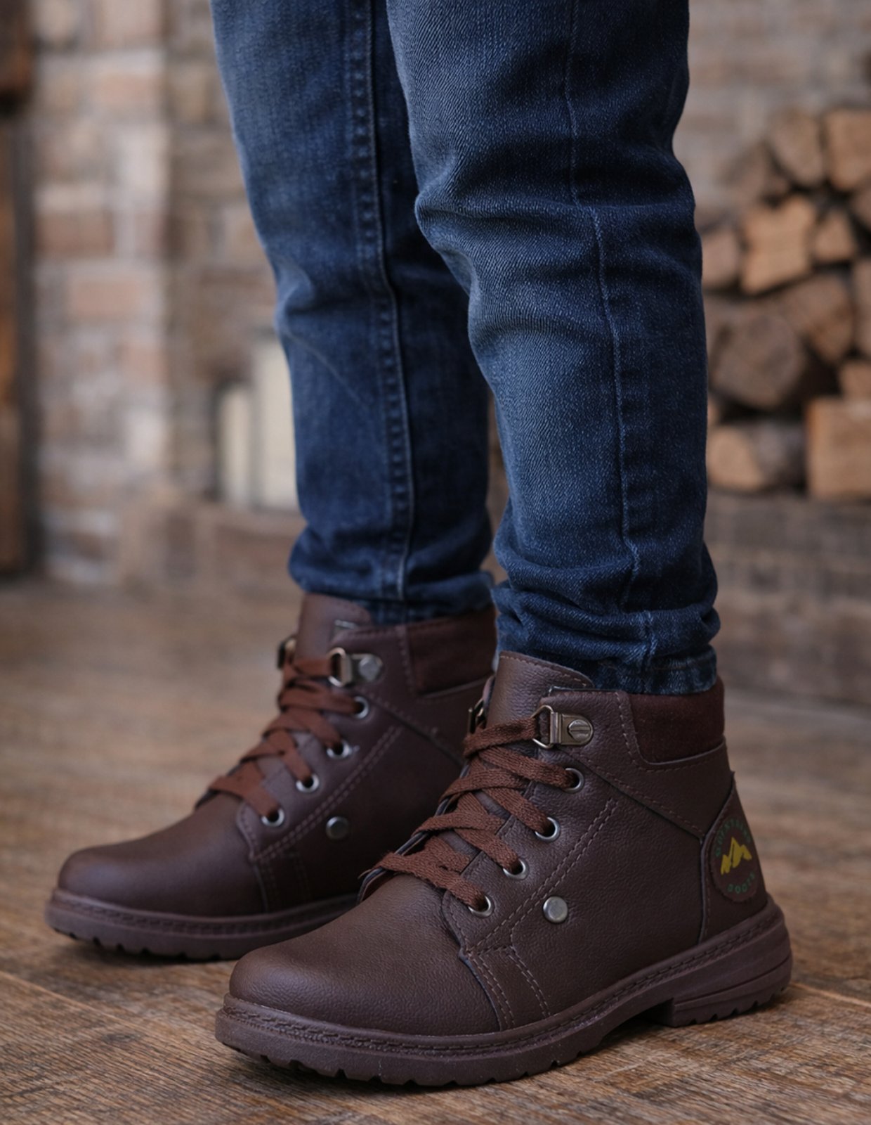 Infantil - Bota Coturno Menino Cano Médio Casual Café Botina Masculina Confortável