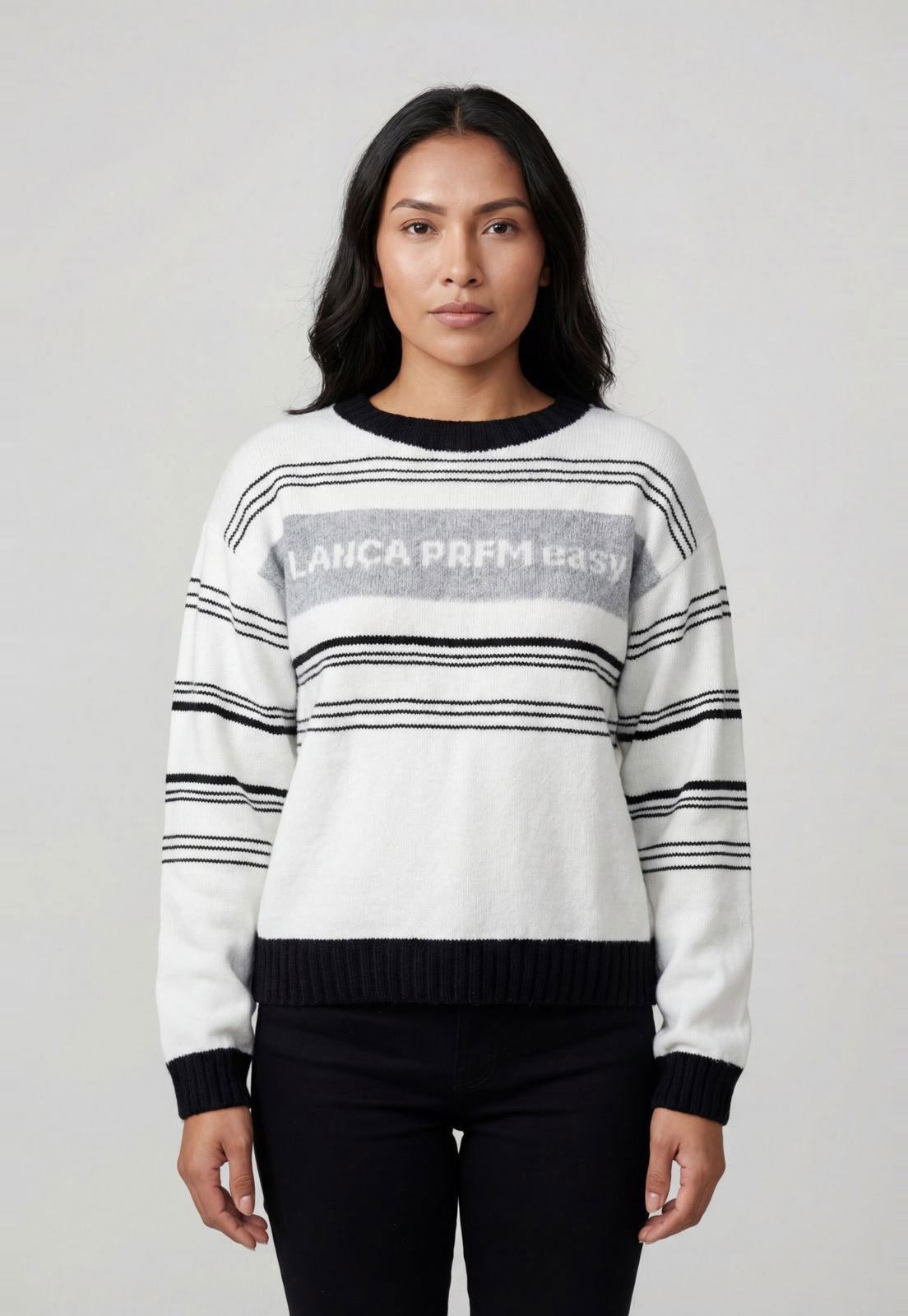 Vista 2 Blusa Feminina Lança Perfume Listrada Branca branco Lança Perfume branco