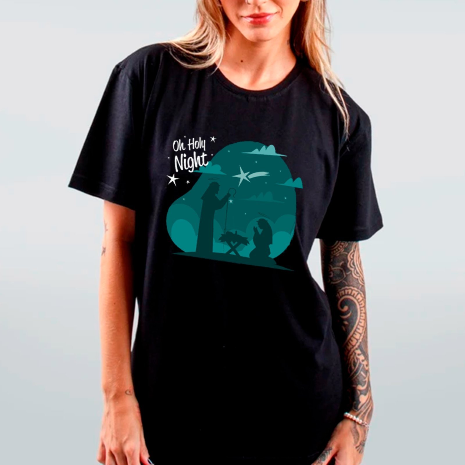Vista 2 Camiseta Ousy Oversized Oh Holy Night Estampa Natalina Religiosa Unissex marrom ousy marrom