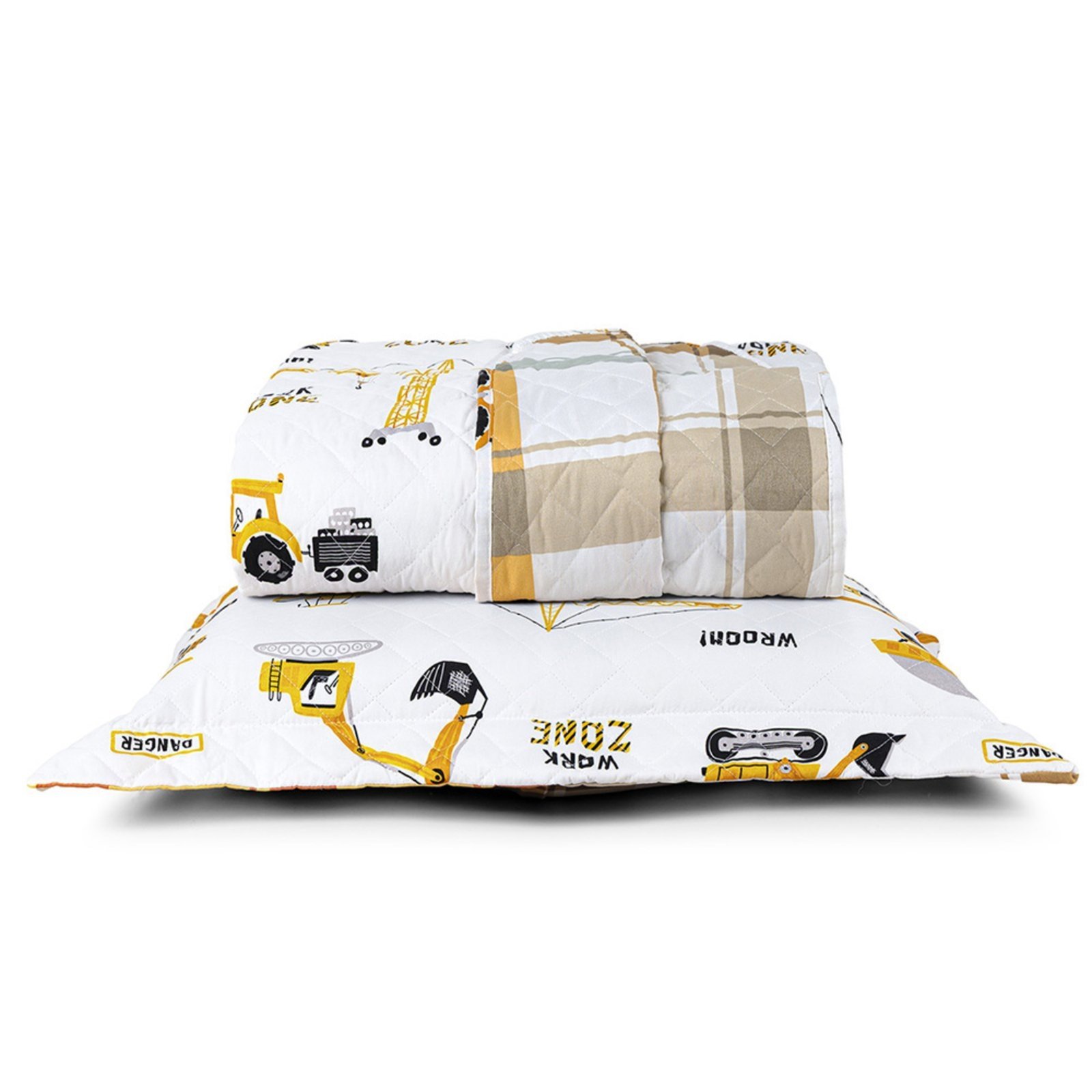 Kit Cobre Leito Colcha Casa Scarpa Solteiro Lutti Dupla Face 200 Fios 2 Peças Trator Caminhão Branco