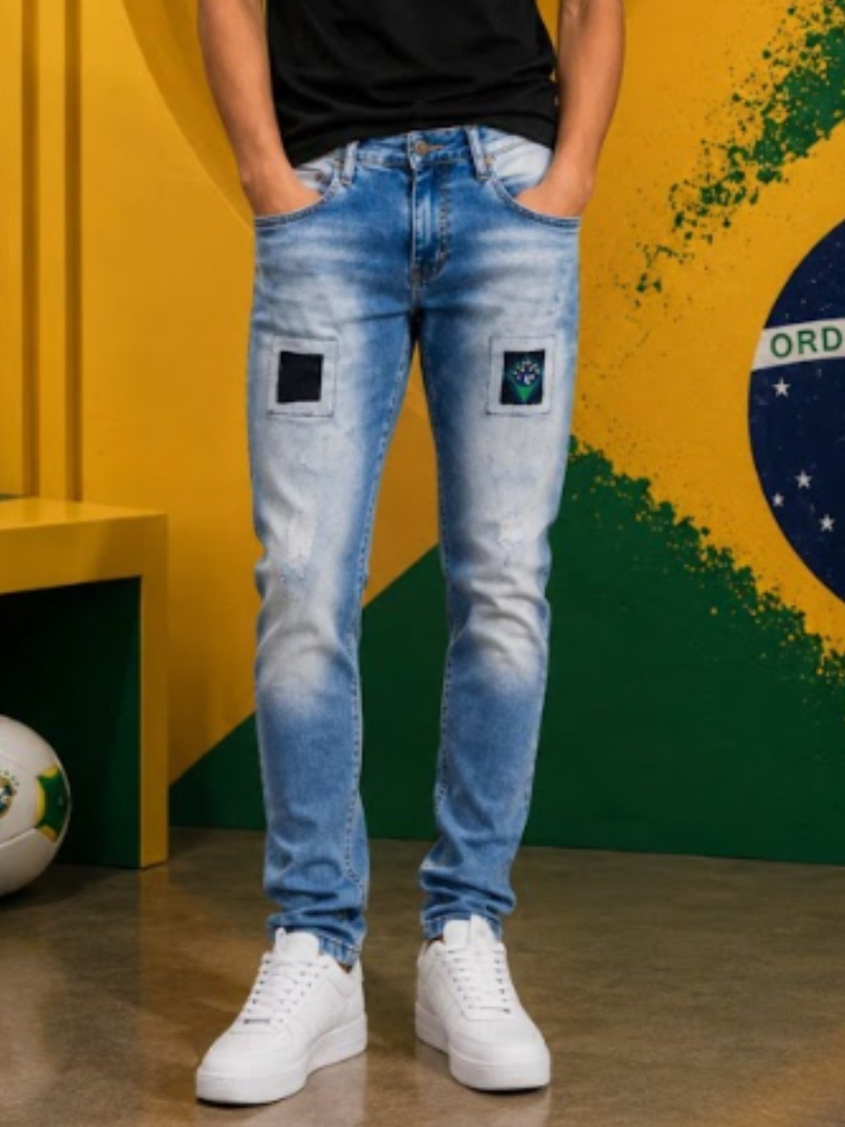 Calça Jeans Masculina Skinny Azul Claro Destroyed Premium