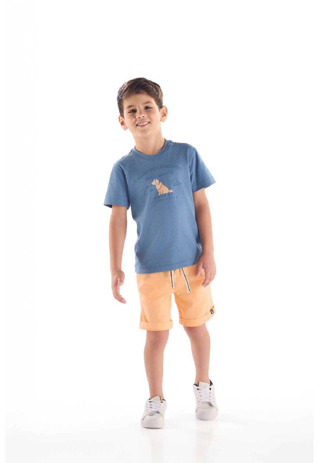 Vista 2 Infantil - Conjunto Camiseta Bermuda Ajustável Quimby branco Quimby branco