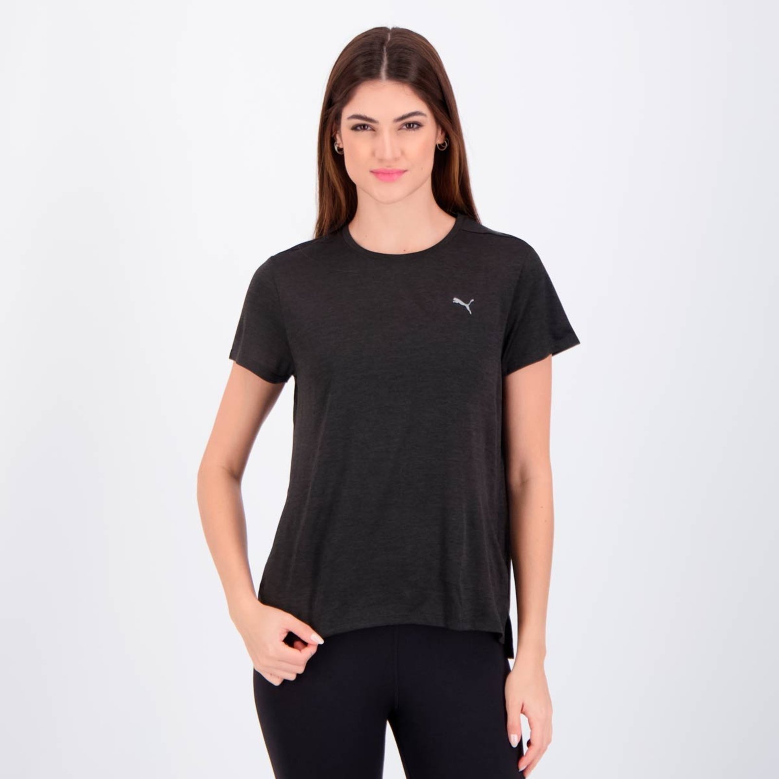 Camiseta Puma Run Favorite Heather SS Tee Feminina Preta