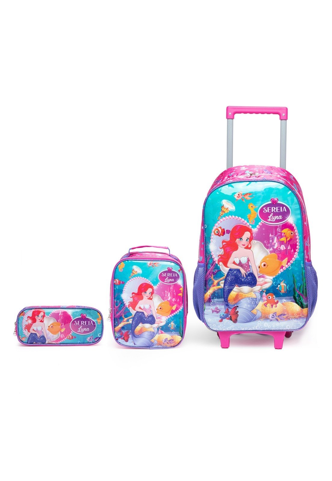 Infantil - Kit Mochila Rodinha Estojo Lancheira Yupe Escolar Menina Resistente