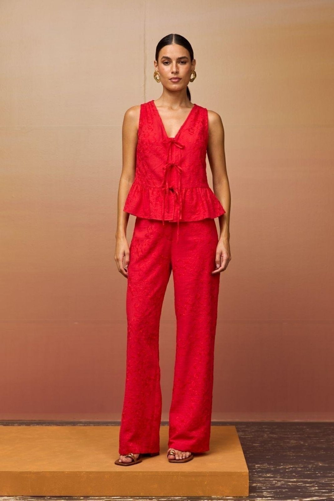 Calça Bordada (Csv261161) Carlota Costa Vermelho