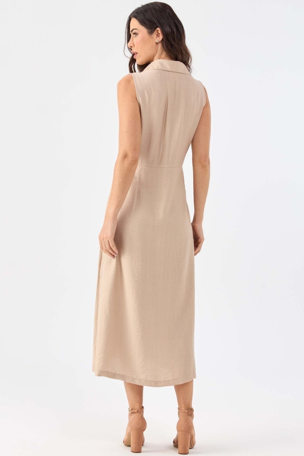 Vestido Chemise Midi PKS Viscose Bege