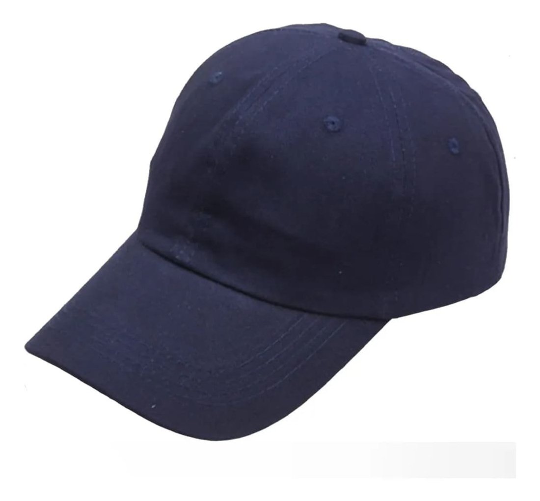 Boné Estilo Baseball Algodão Aba Curva Ajustável Liso Unissex - Azul Marinho