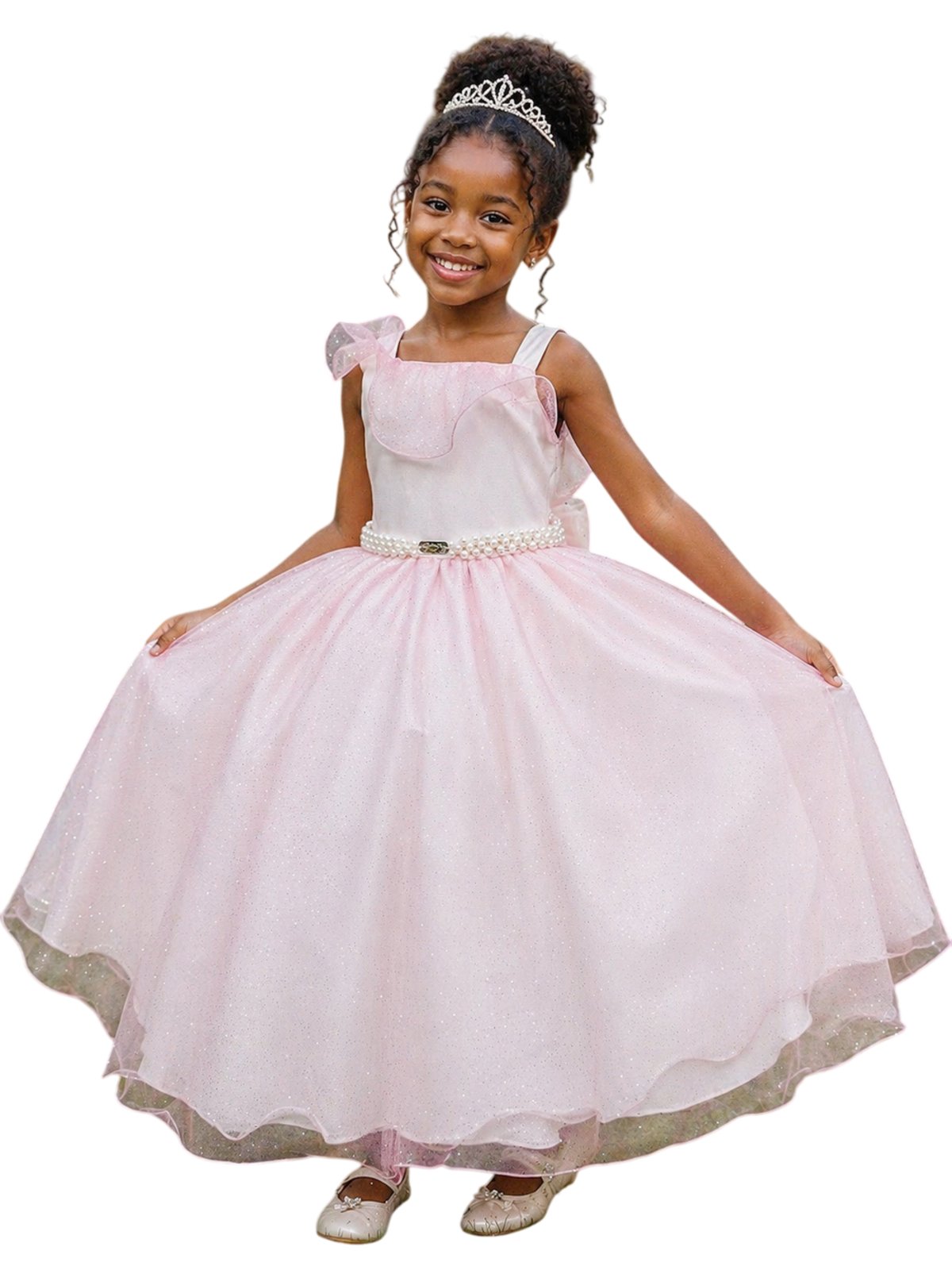 Infantil - Vestido Longo Festa Formatura Rosa Claro Brilho Casamento Dama Daminha Social Menina Juvenil Juvenil Princesa Rodado Aniversário Luxo