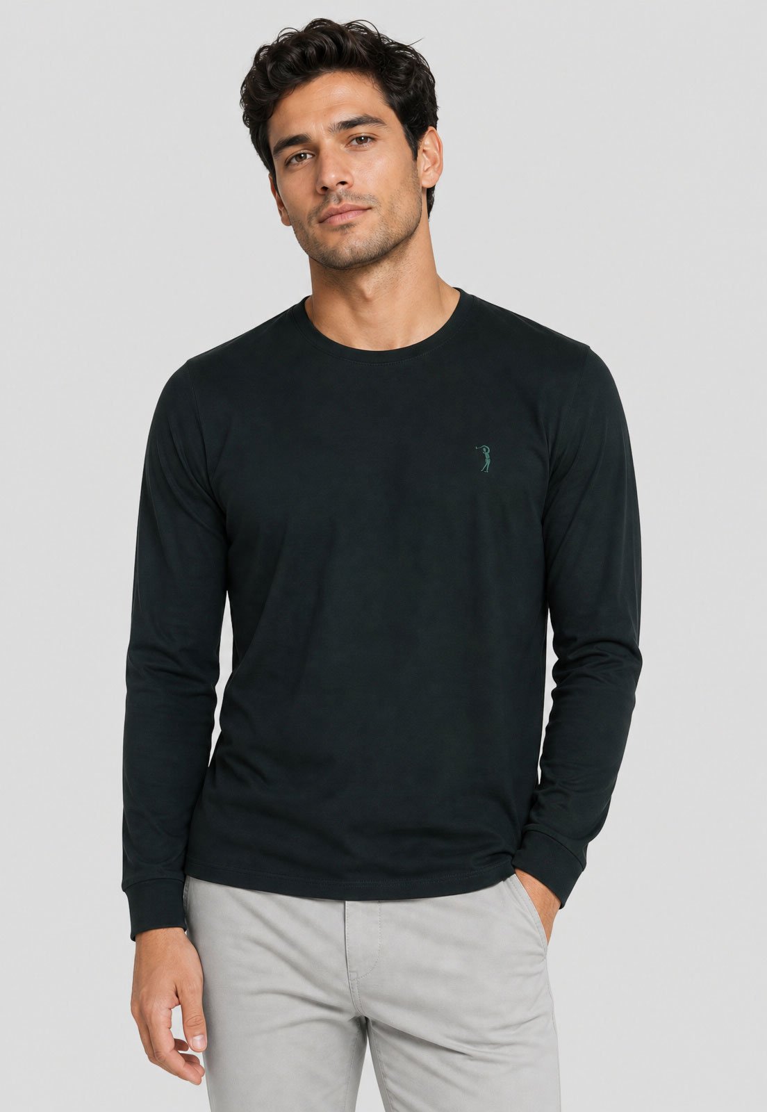 Camiseta Masculina Aleatory Manga Longa Logo Verde