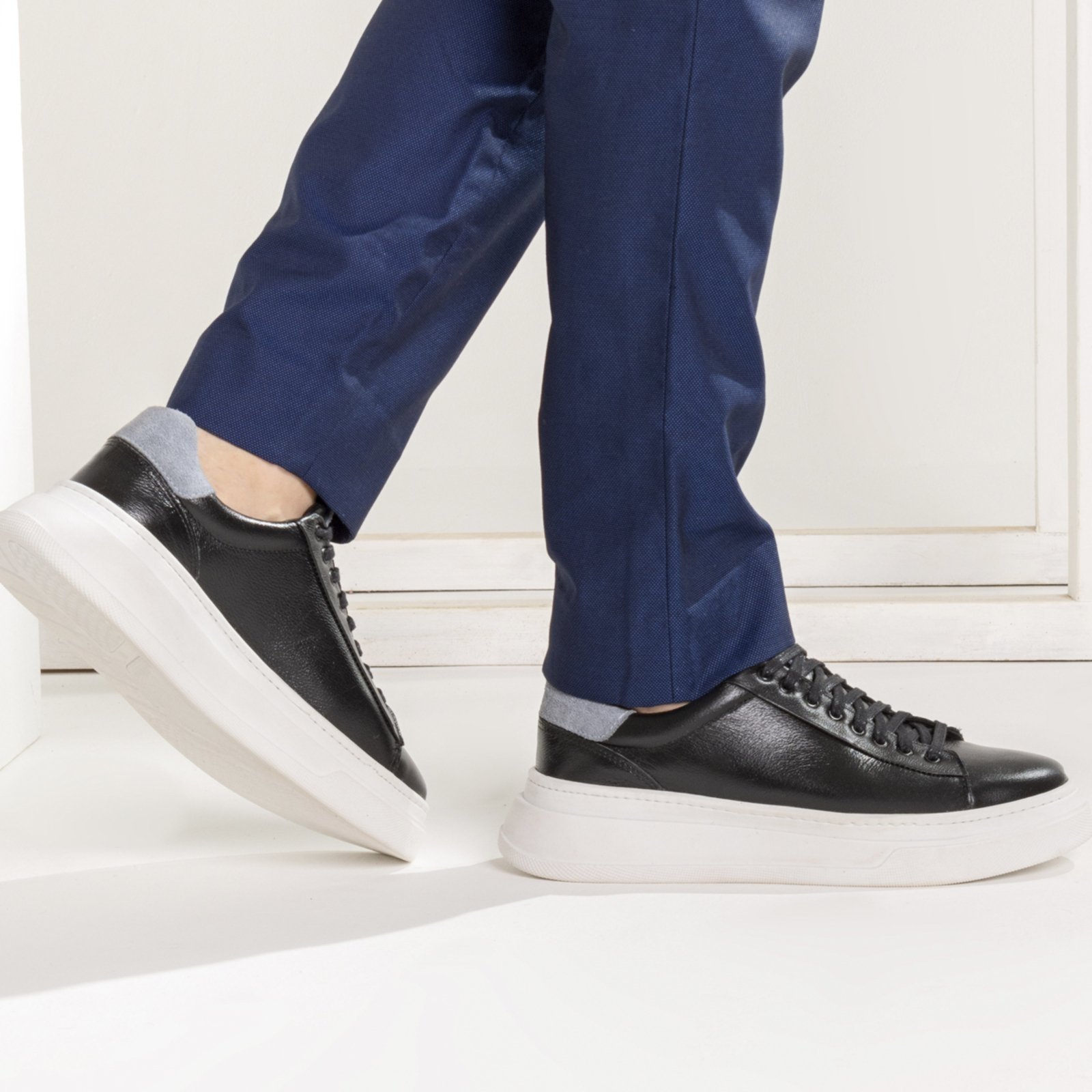 Vista 3 Tênis Masculino Franca Griffe Prime Edition Couro Genuíno Dubai Premium Black preto black FRANCA GRIFFE preto black