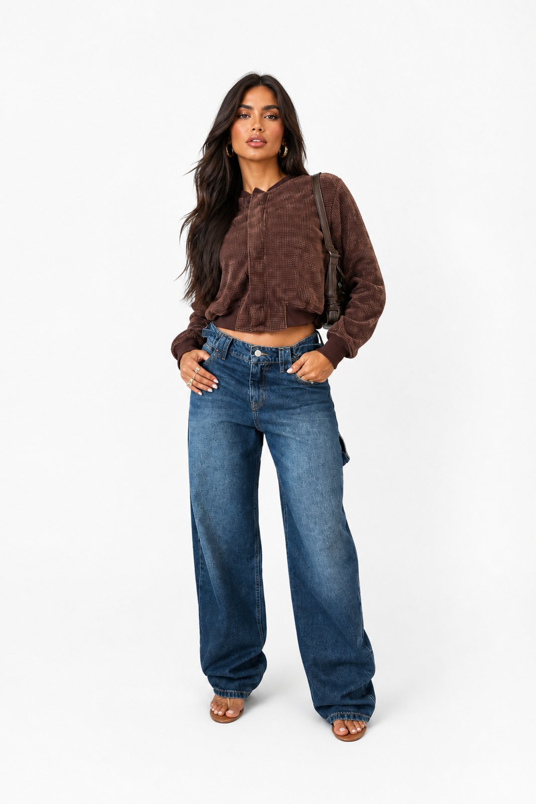 Casaco D Bell Outlet Fashion Texturizado Marrom