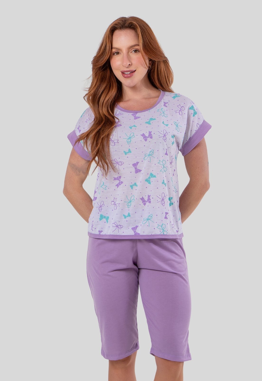 Pijama Feminino Lilás Meia-Estação com Estampa Fofa e Confortável
