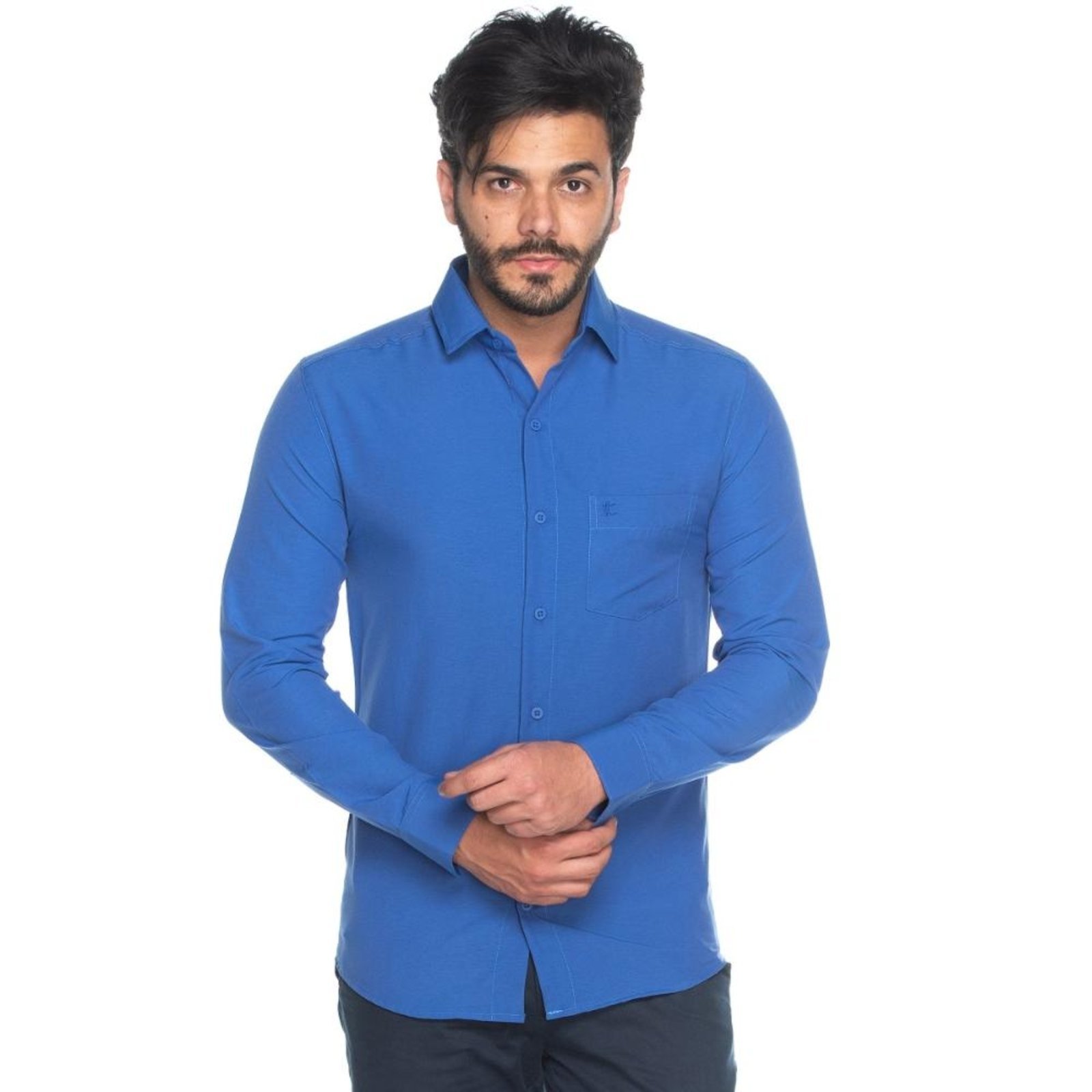Camisa Social Masculina Teodoro Manga Longa Slim Fit Casual Amarelo G Azul