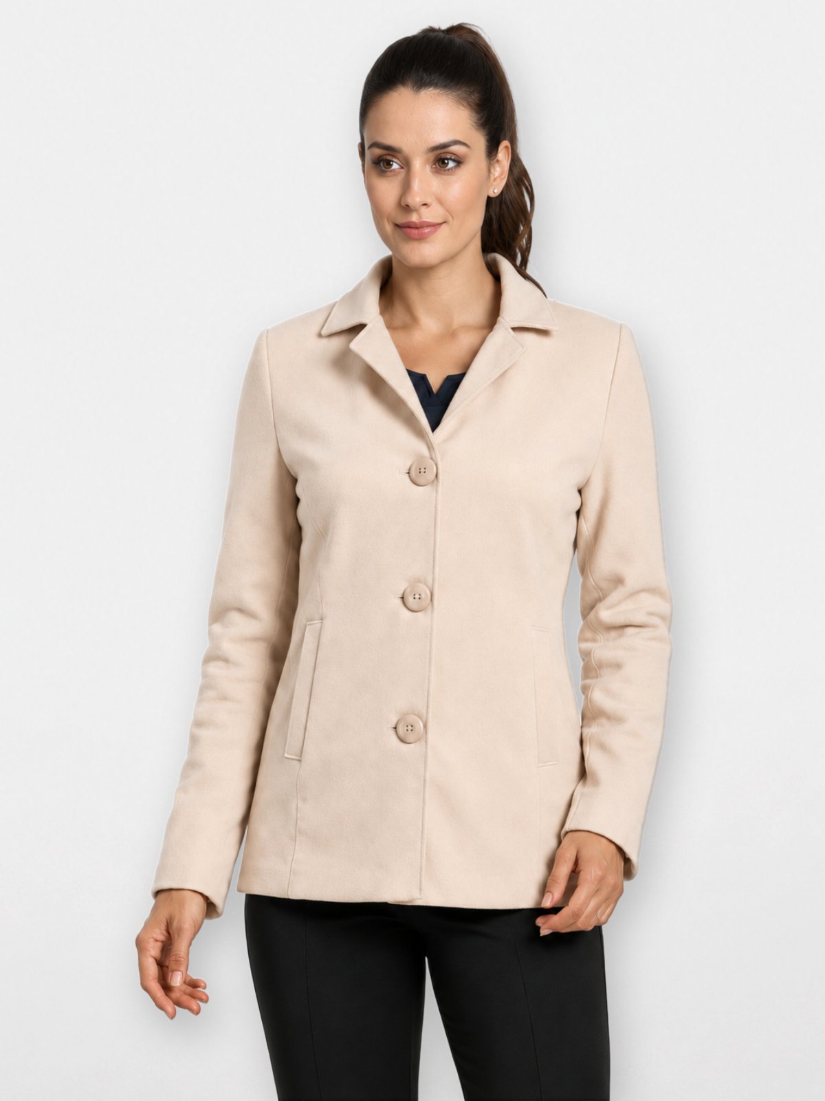 Casaco Feminino Pompier Alongado em Lã Italiana com 3 Botões Off White