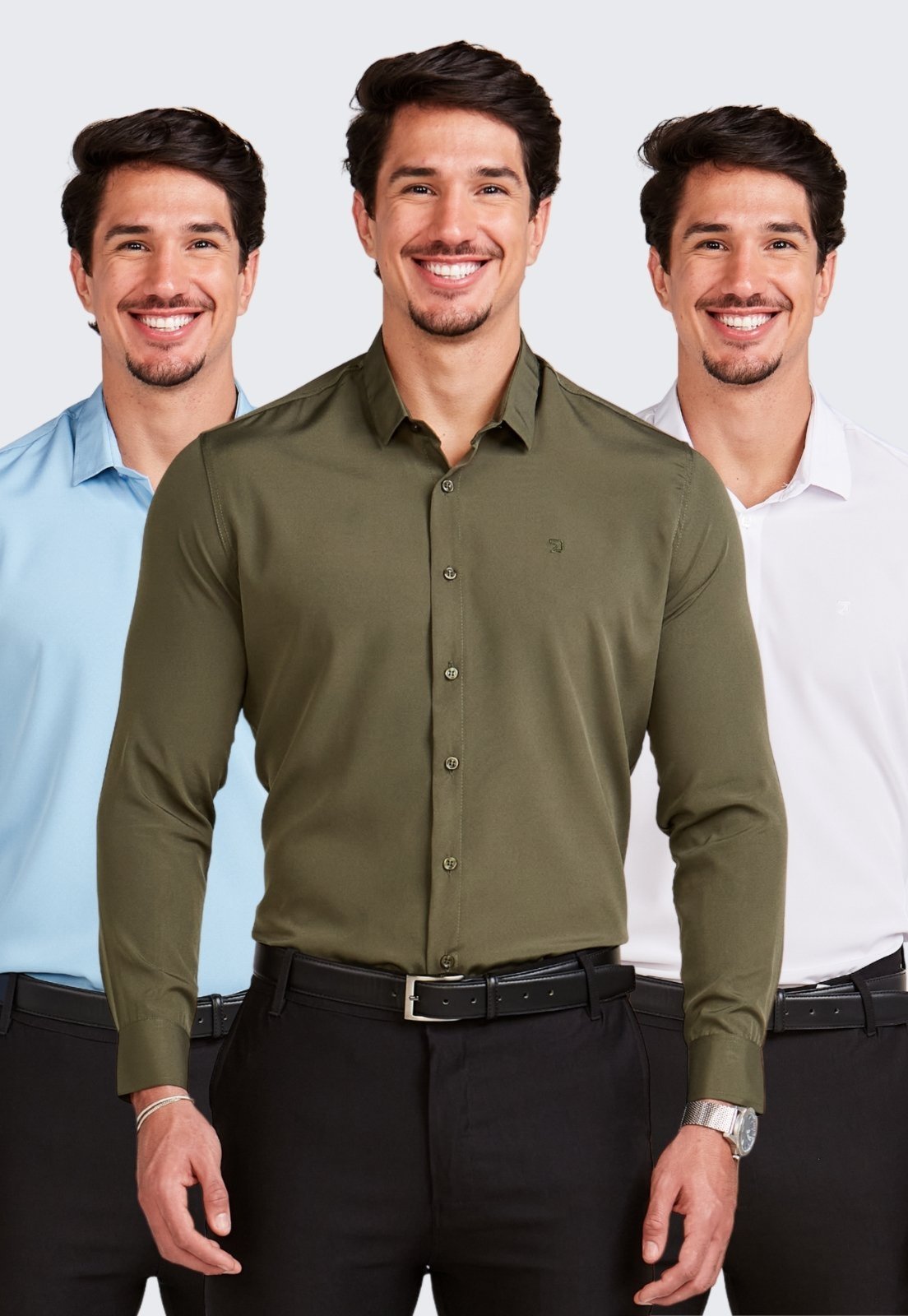 Kit 3 Camisa Social Masculina Manga Longa Daze Modas Verde Branco Azul