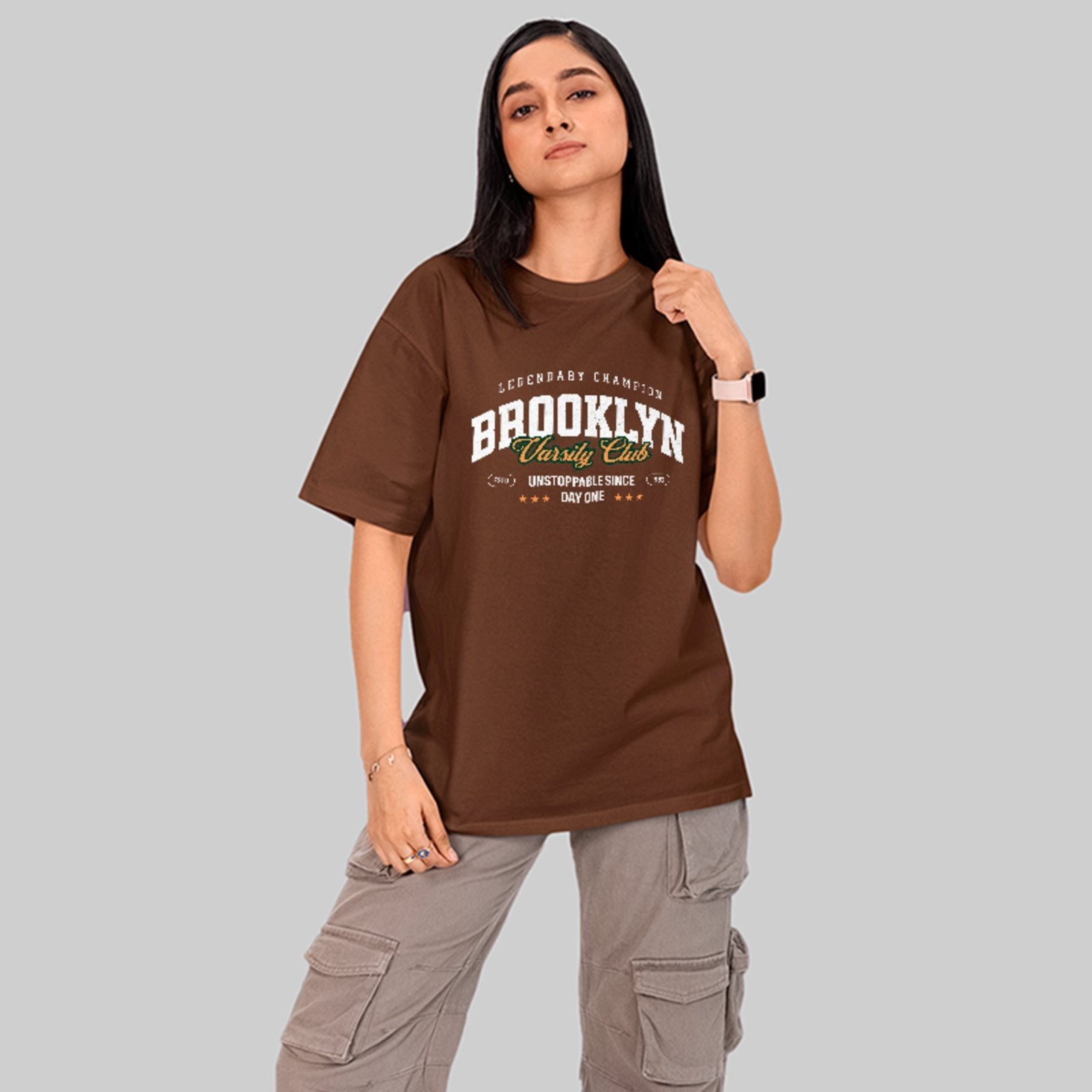 Camiseta Oversized Premium Brooklyn Varsity Club New York Unissex Marrom