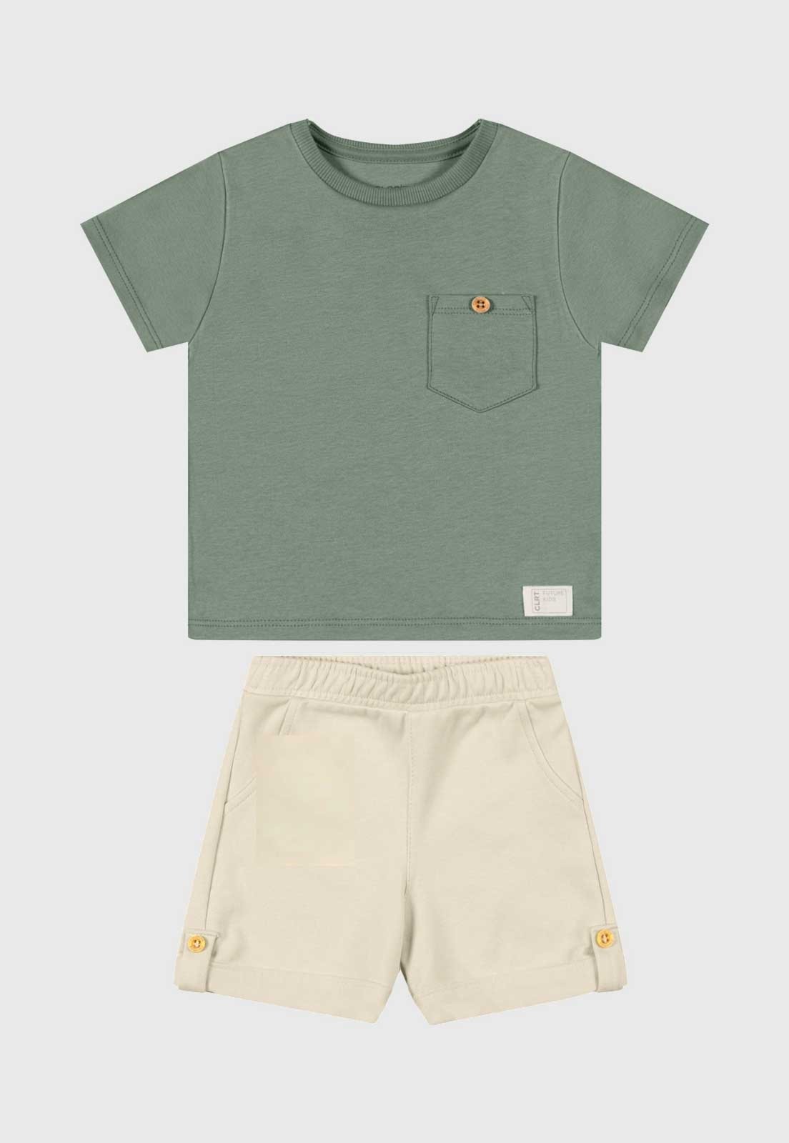 Conjunto Curto Colorittá Gola Redonda verde