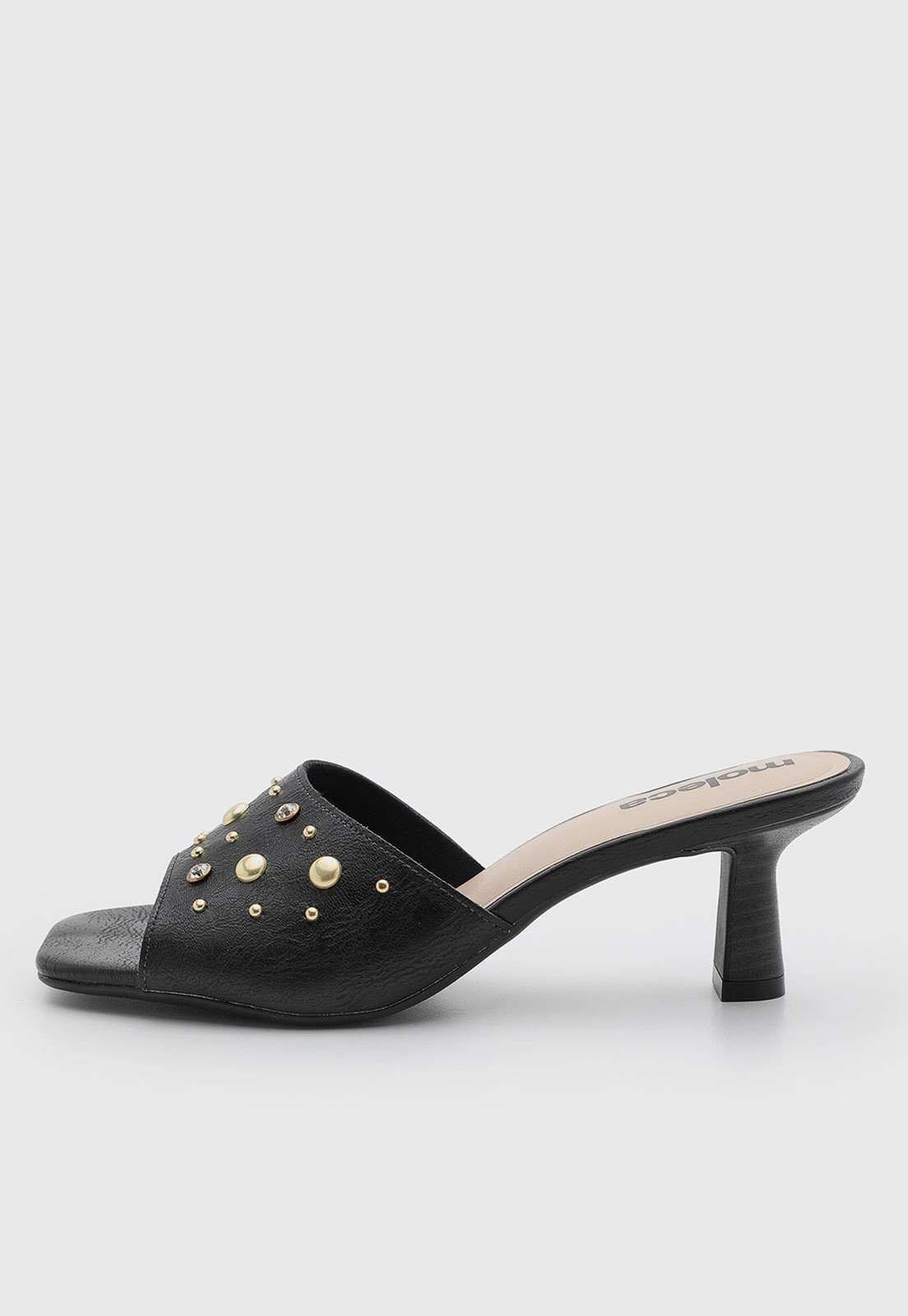 Sandália Feminina Moleca Studs Salto Médio Preta
