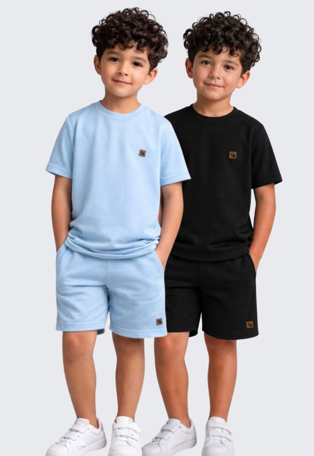 Infantil - Kit 2 Conjunto Menino Moletinho Bermuda e Camiseta Daze Modas Preto Azul