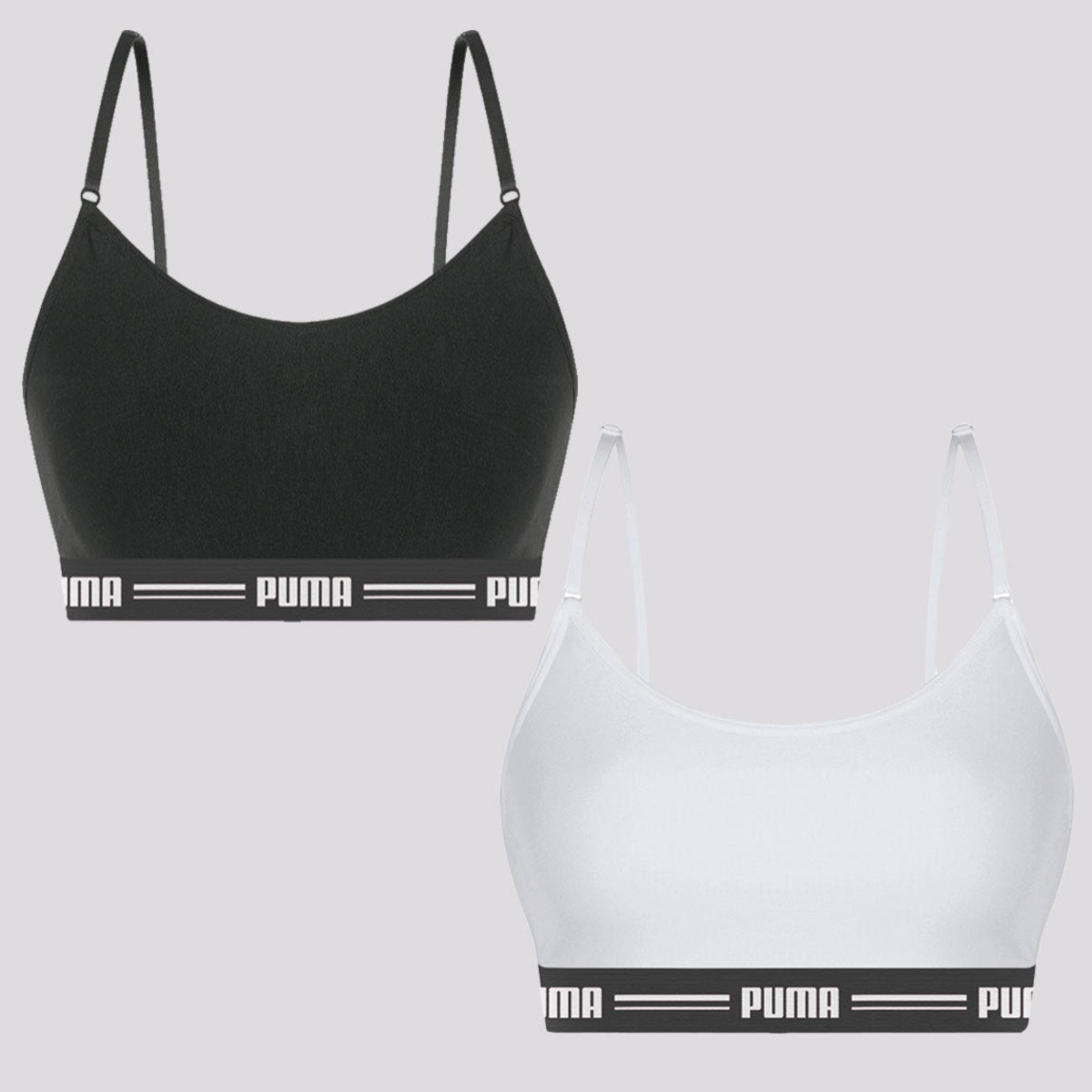Vista 2 Kit 2 Top Puma Com Alça Regulável e Branco preto Puma preto