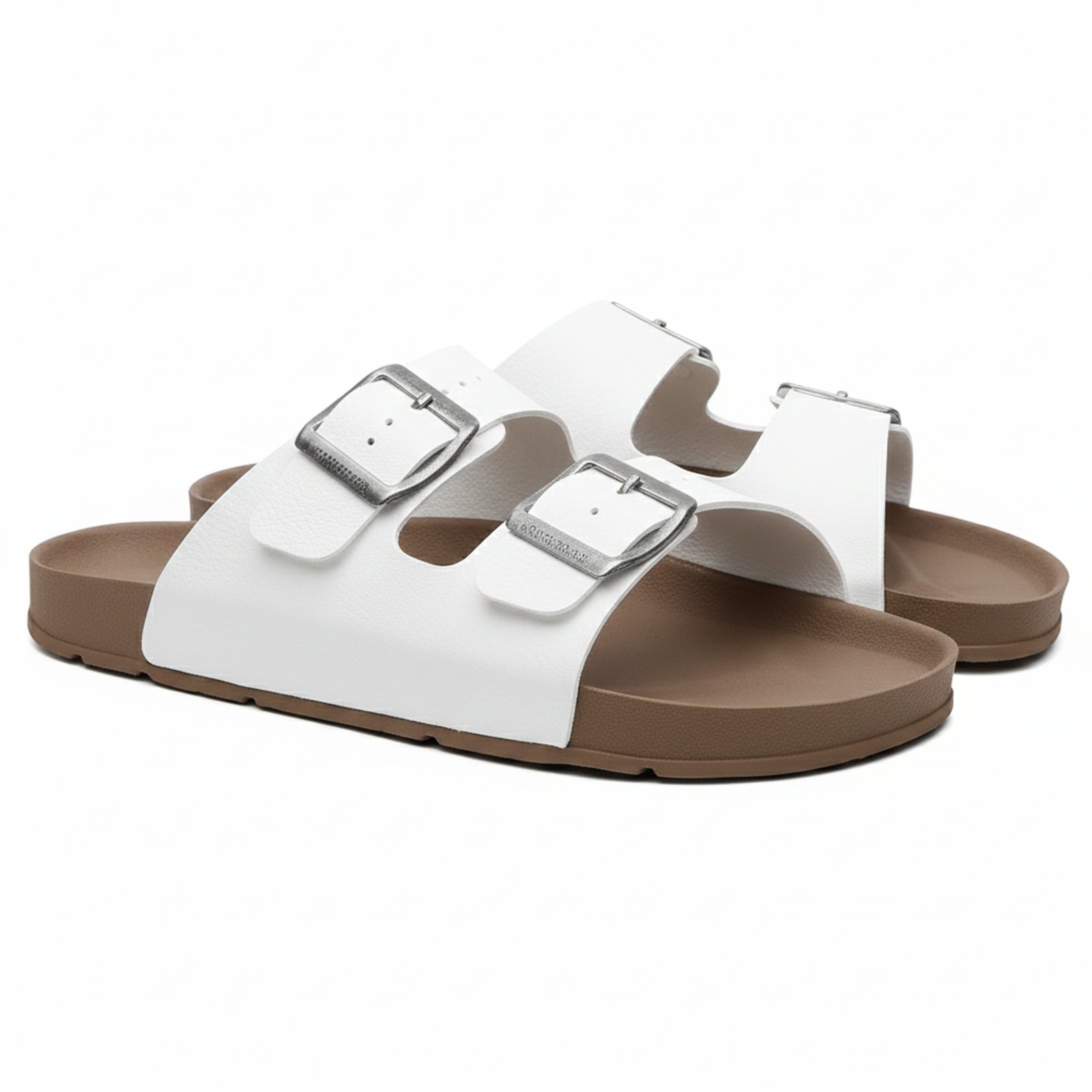 Chinela Casual Unissex Anna Andrade Flat Duas Fivelas Rasteira Sofisticada Leve Branco