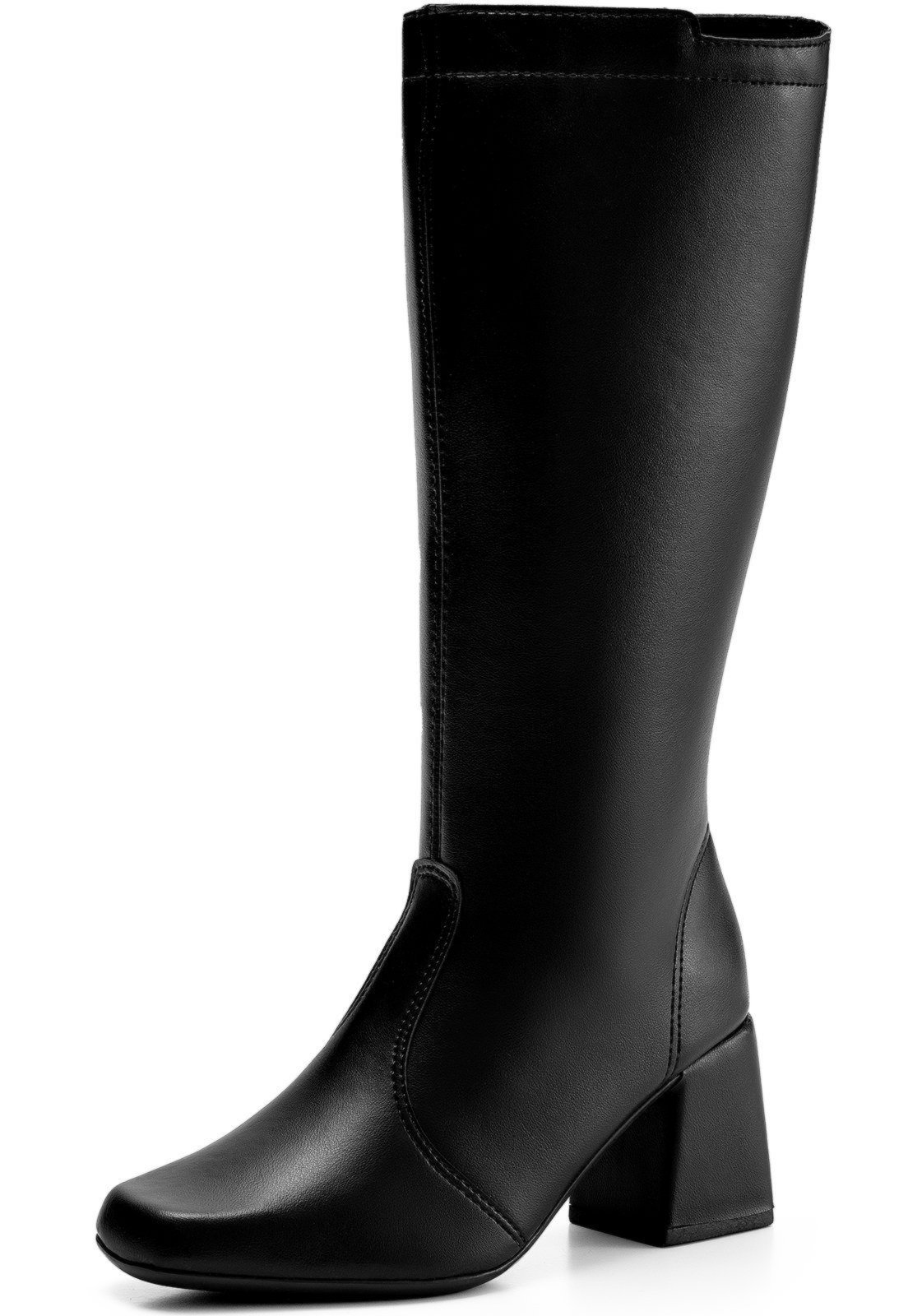 Bota Feminina Lumiss Salto Alto Grosso Cano Alto Bico Quadrado Preto