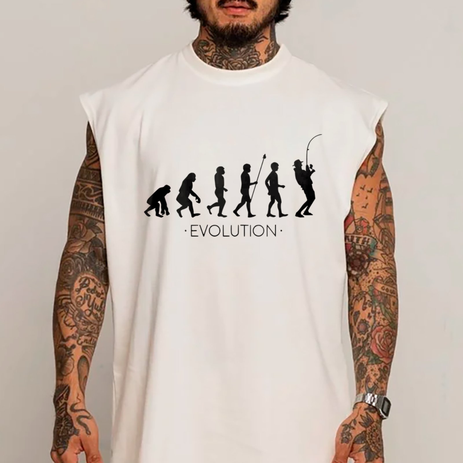 Camiseta Regata Machão Evolução Humana Streetwear Hype Branco