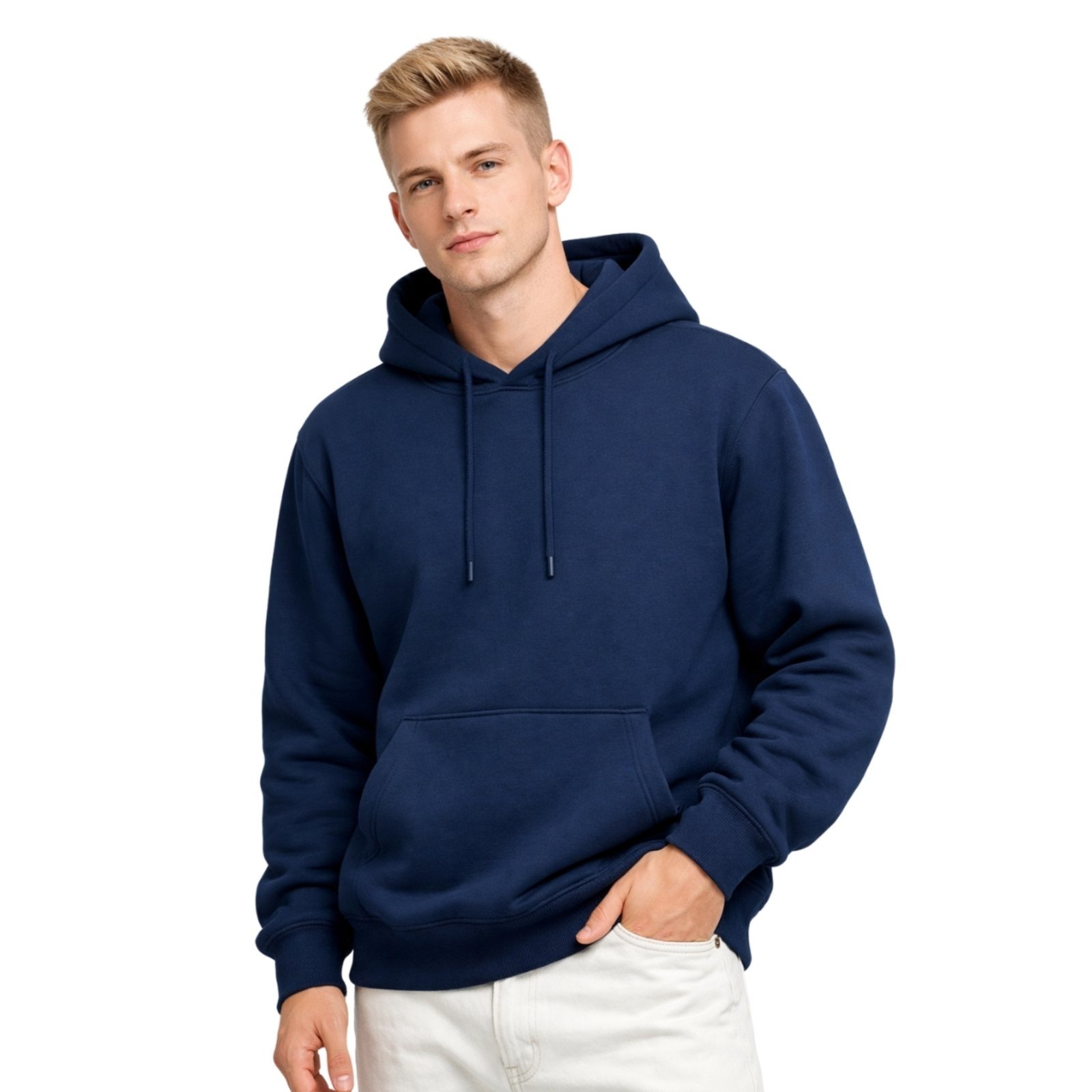 Moletom Relaxado Masculino Canguru Liso Confortável Azul Marinho