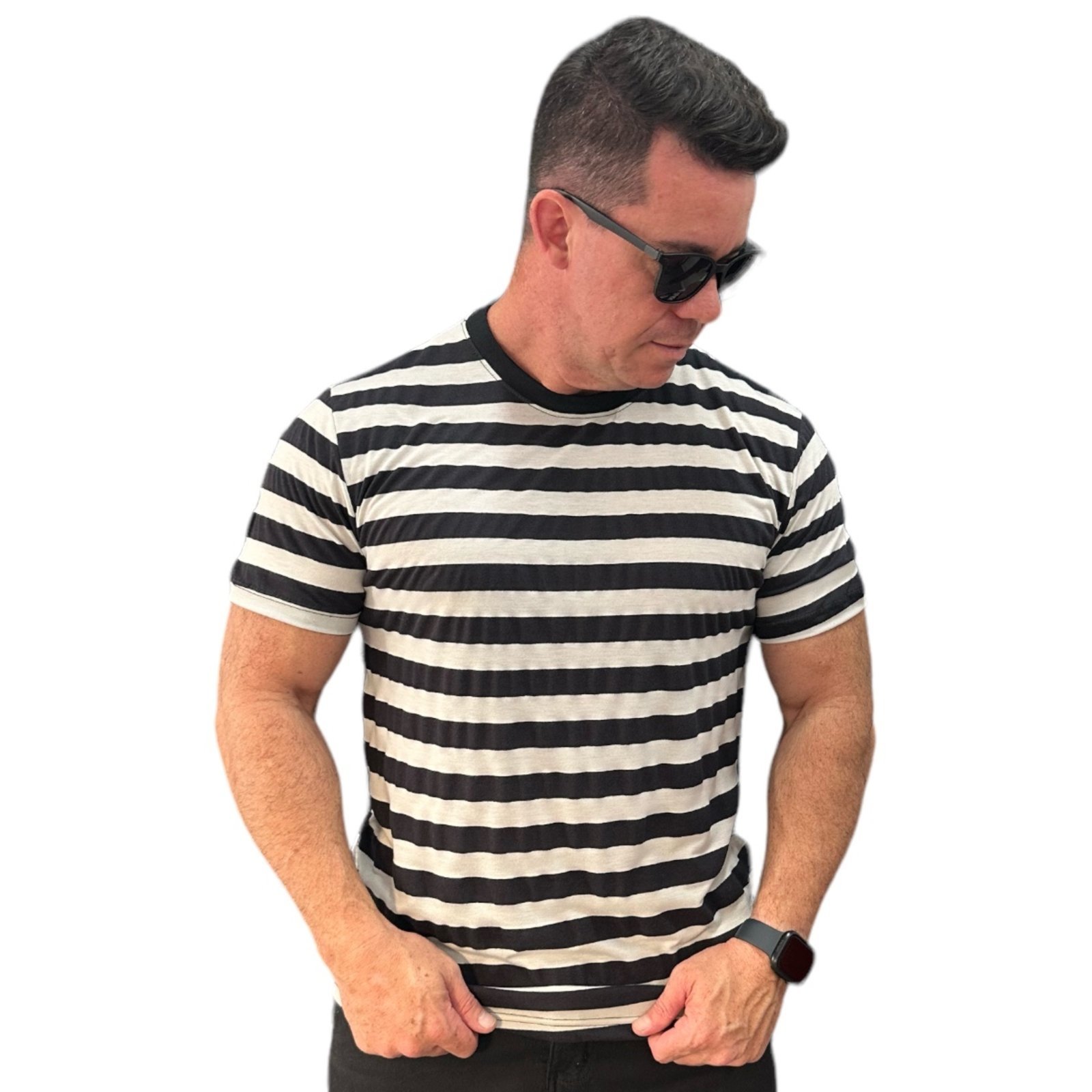 Vista 3 Camiseta Casual Listrada Stecchi STECCHI MODA preto STECCHI MODA preto