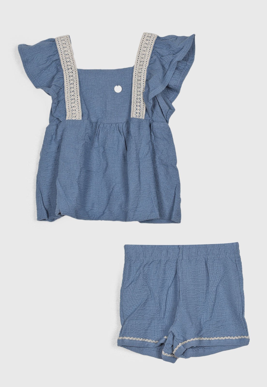 Infantil - Conjunto Curto Brandili Mundi Detalhe em Renda Azul
