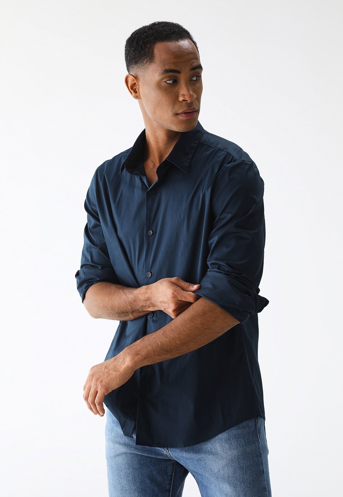 Camisa Calvin Klein Slim Mini Icon Azul-Marinho