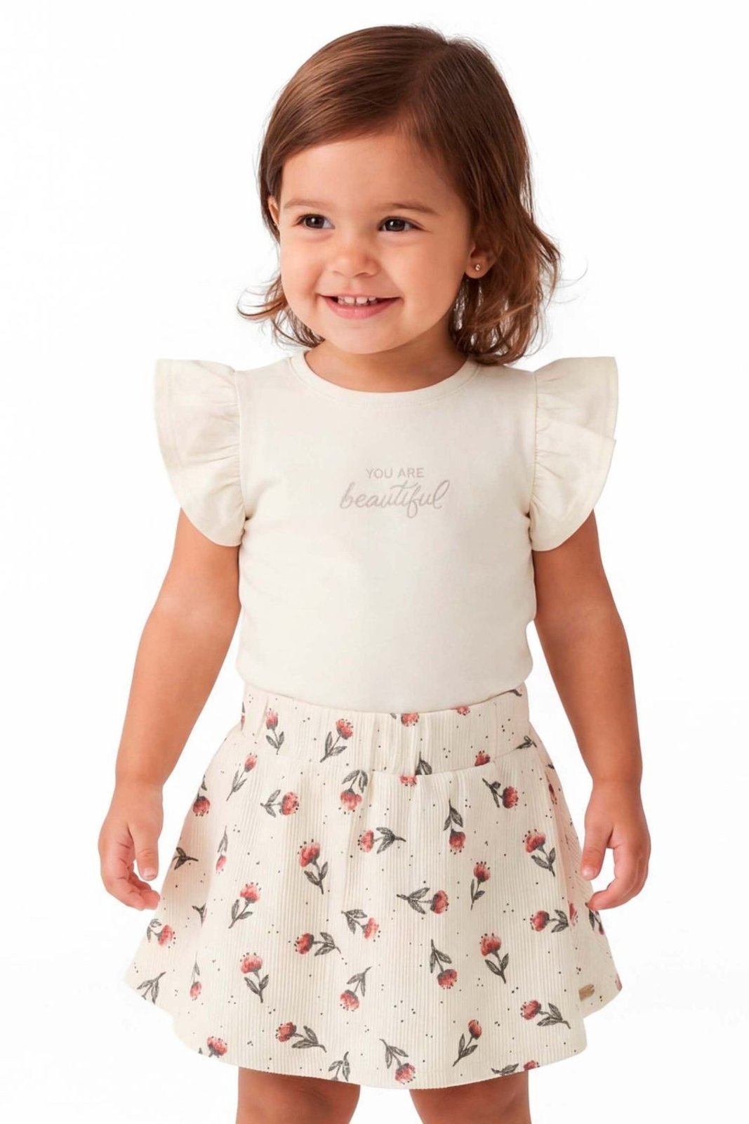 Infantil - Conjunto Curto Menina Bordado Colorittá Bege