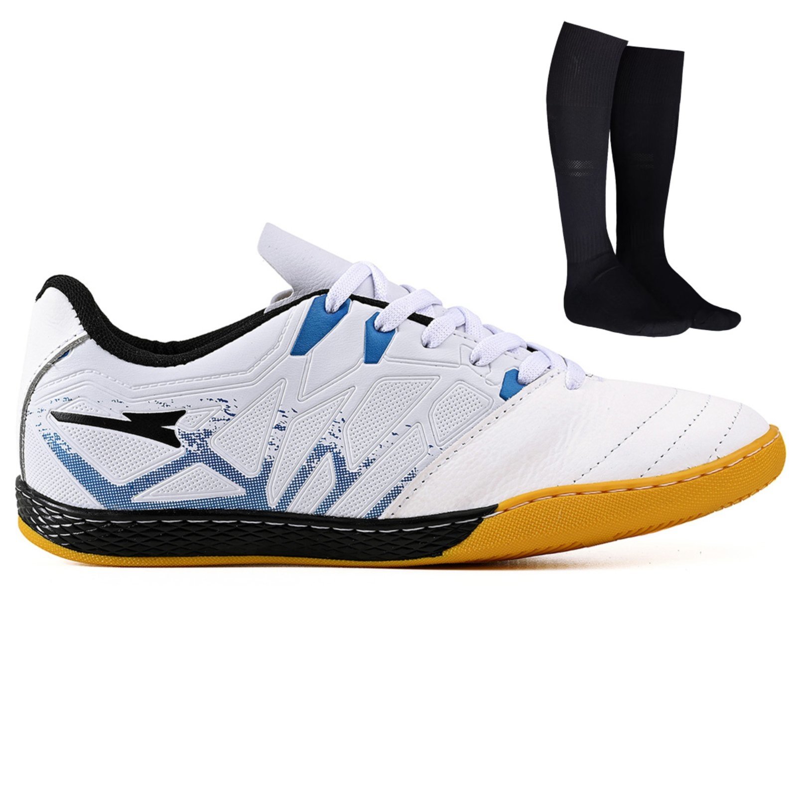 Vista 2 Chuteira Futsal Masculina Bico Reforçado em Couro Futebol de Salao Quadra + Meião CALCADOS LGHT LIGHT preto CALCADOS LGHT LIGHT preto