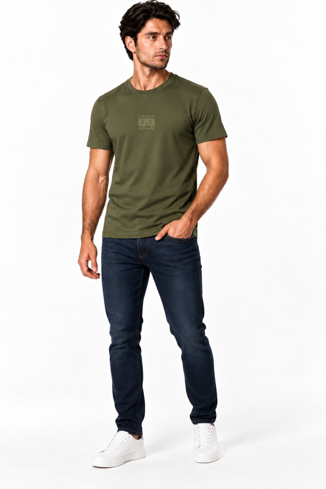 Camiseta Masculina D Bell Outlet Fashion Algodão com Elastano Verde Oliva