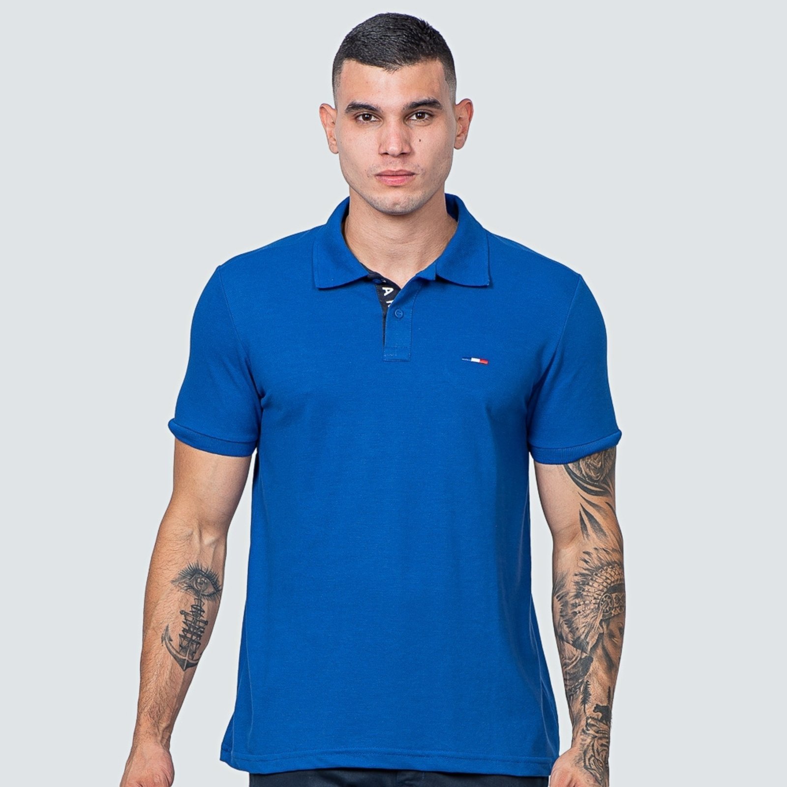 Camisa Polo FMF Masculina Básica Industrie Piquet no Estilo Tommy Bordado França Royal