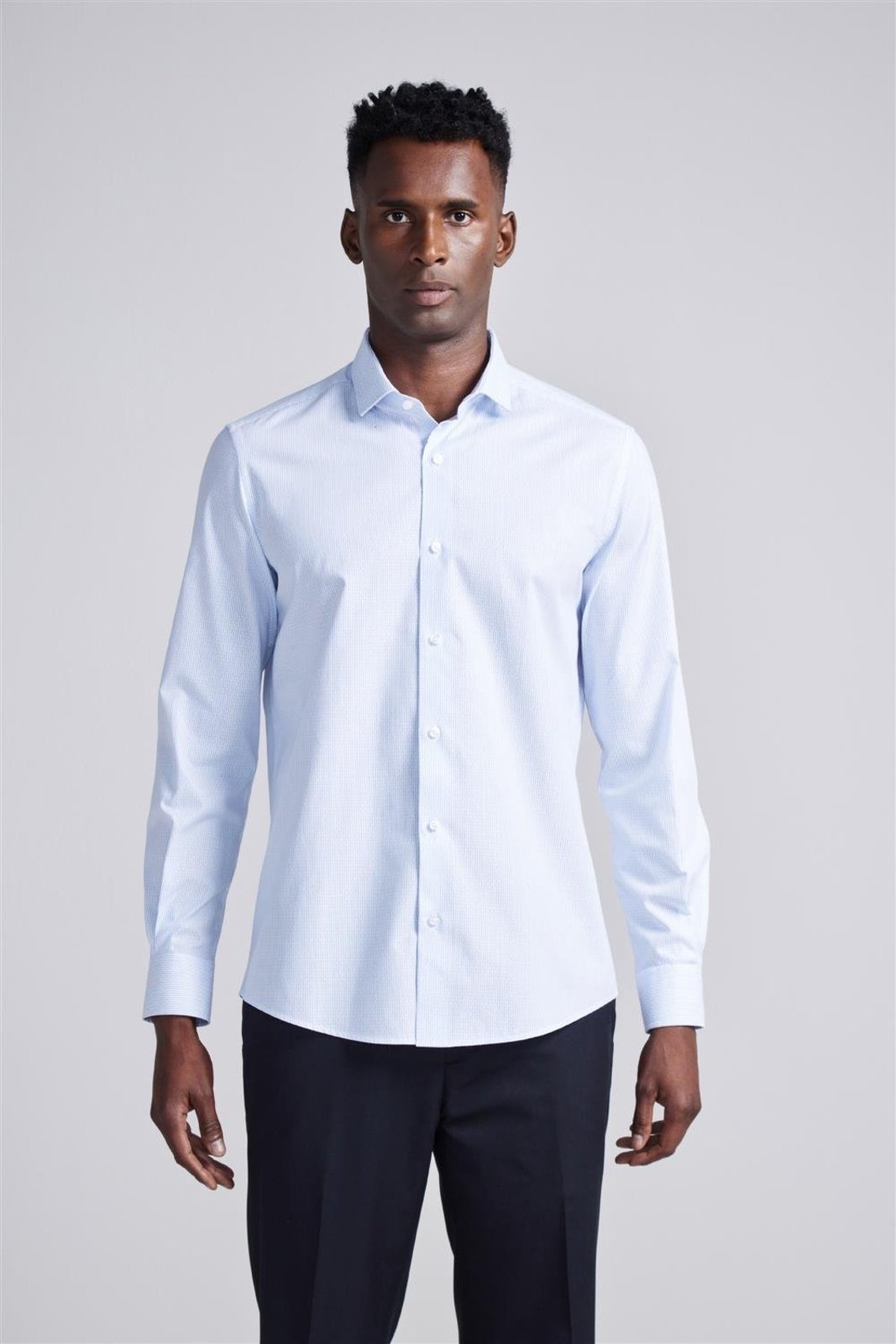 HIGHSTIL Camisa Social Algodão Egípcio Slim Fit Listrada - Azul Claro