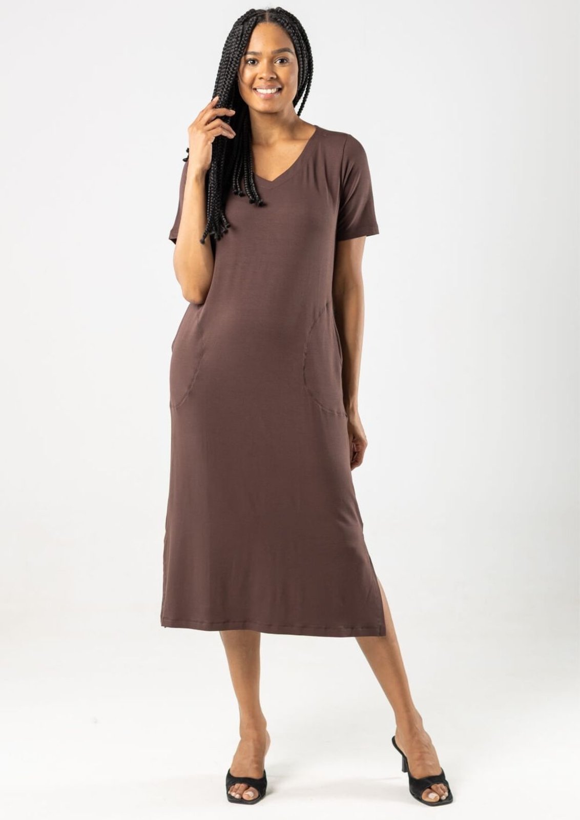 Vestido Midi Básico Pau a Pique Marrom MARROM – PP Pau a Pique