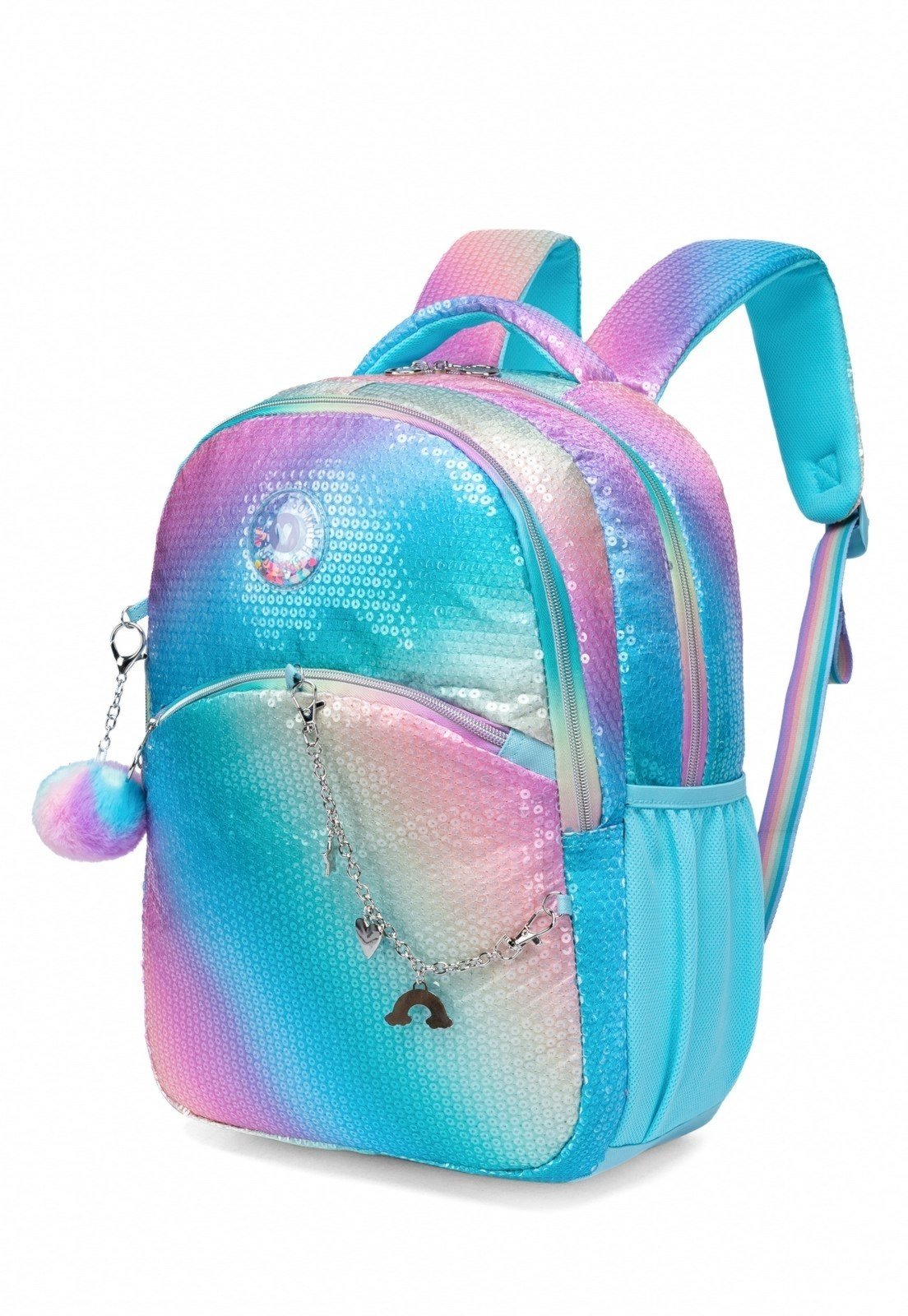 Vista 3 Infantil - Kit Mochila De Costas Paetê Feminina Colorida Escolar Reforçada Spector azul Spector azul