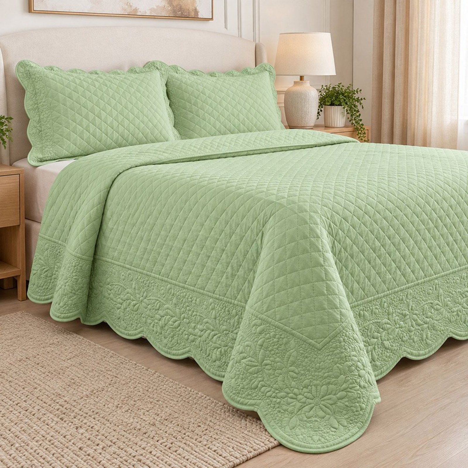 Cobre Leito Colcha Emozione Queen 3 Peças Dupla Face - Verde