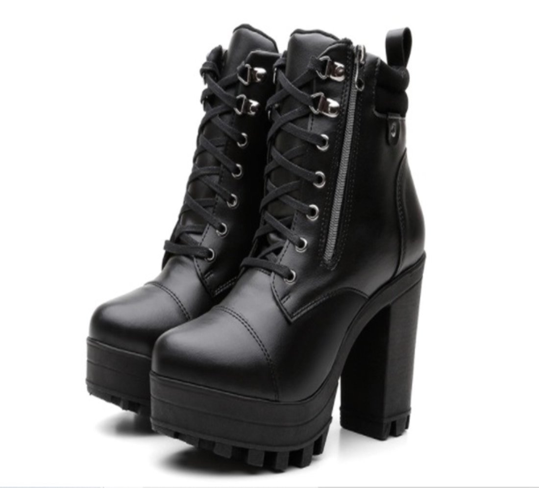 Bota Coturno Feminina Tratorada Salto Conforto Estilo Detalhe Zíper