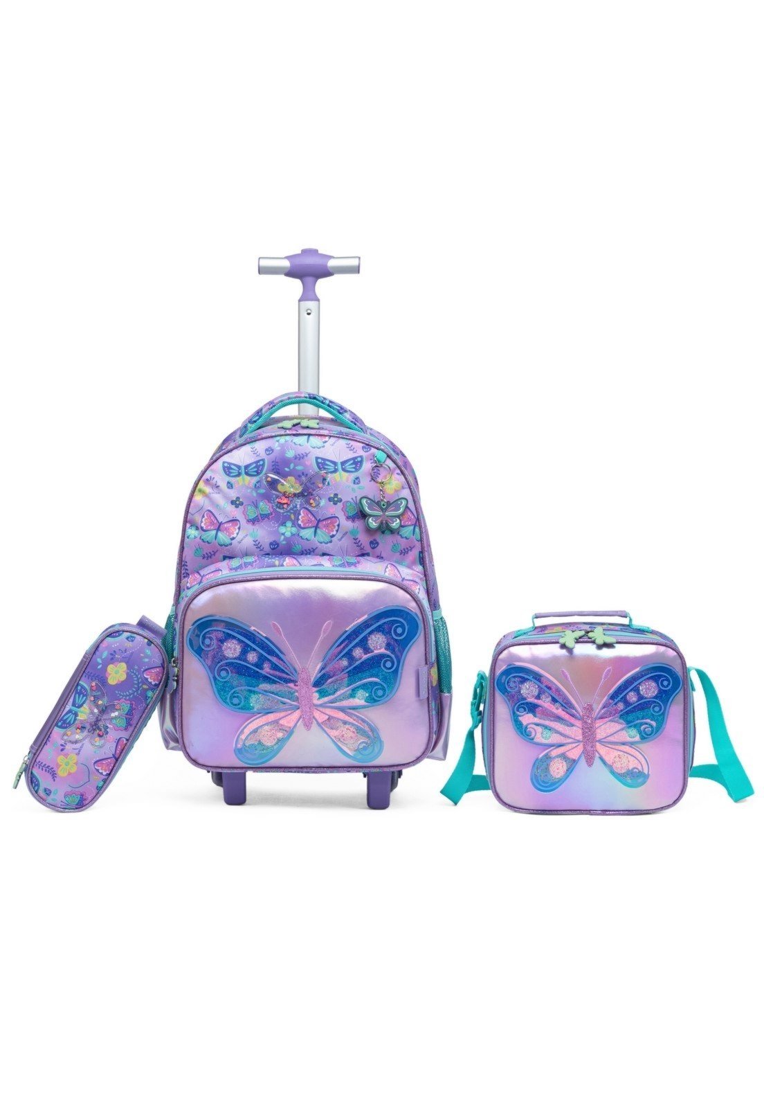 Infantil – Kit Mochila Escolar Rodinhas Borboleta Feminino Resistente