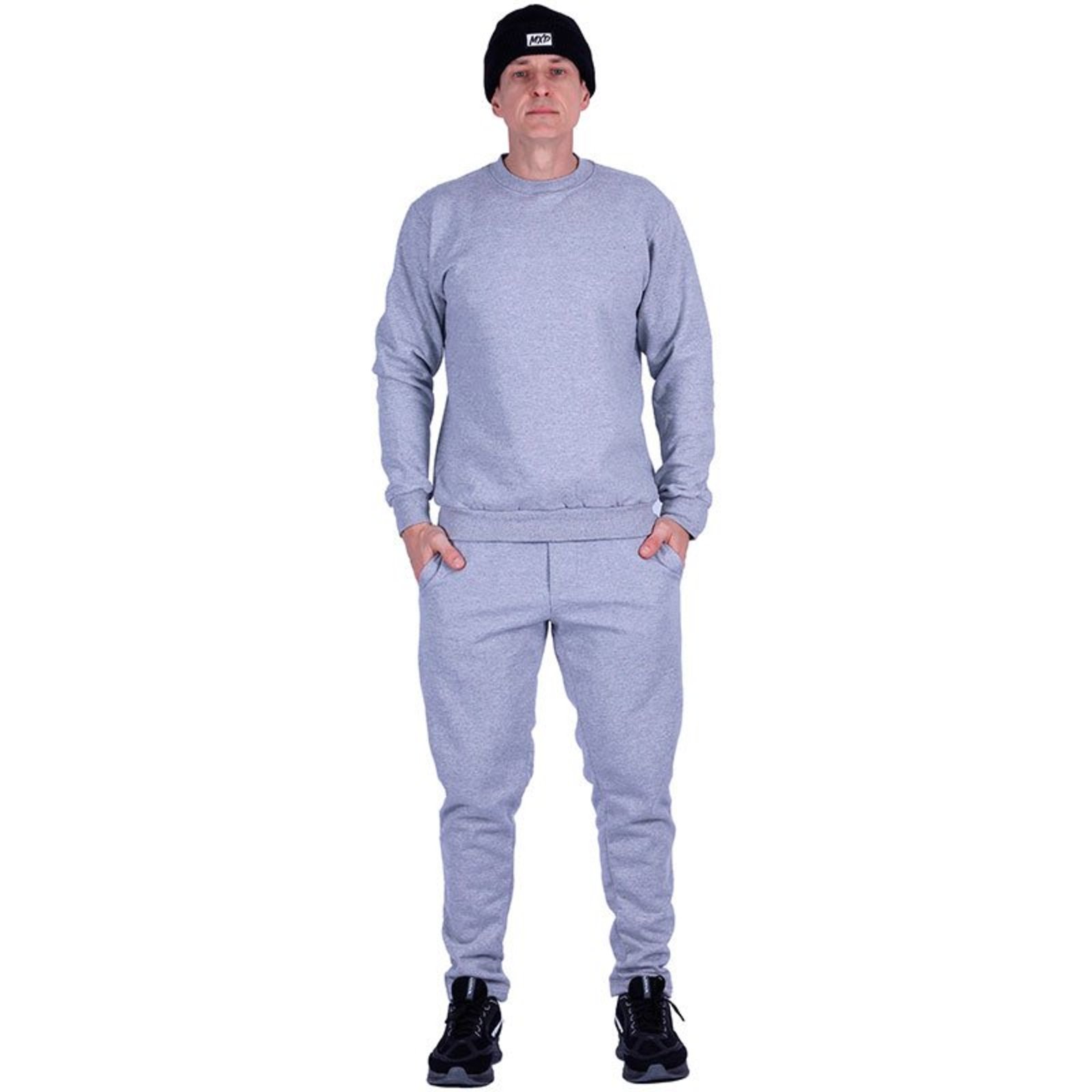 Conjunto De Moletom Basico Blusa Basic Sem Capuz e Calça Basic Com Bolso Masculina MXD Conceito Cinza Mescla