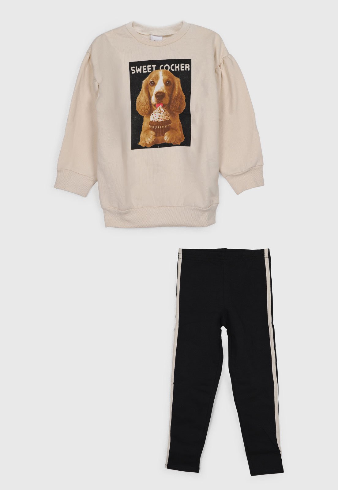 Infantil - Conjunto Elian Blusa Manga Longa e Calça Bege