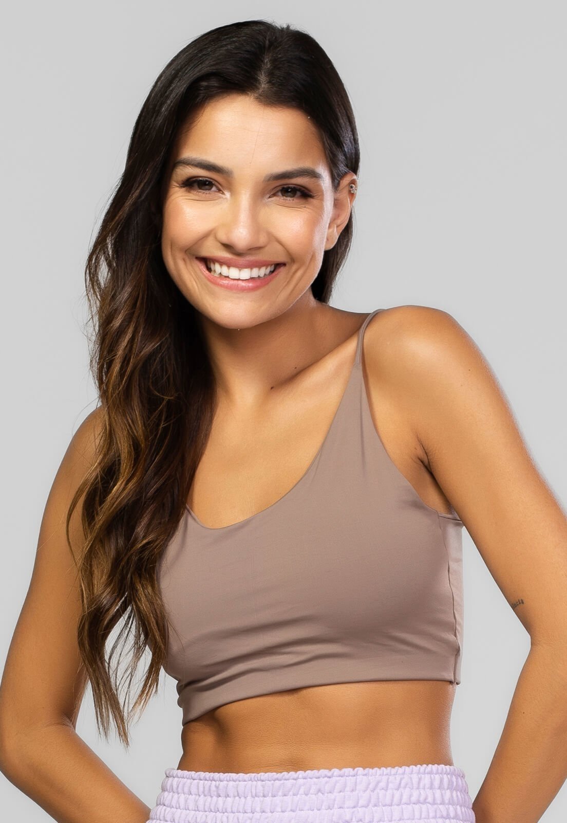 Top Básico Alcinha Cropped Feminino Microfibra Vicbela Castanho