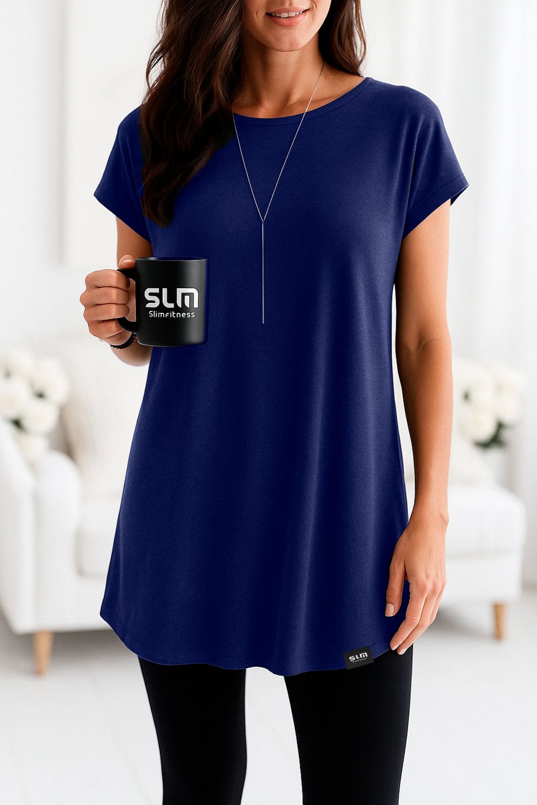 Vestido Camisetão Slim Fitness Feminino Casual Verão – Azul Marinho