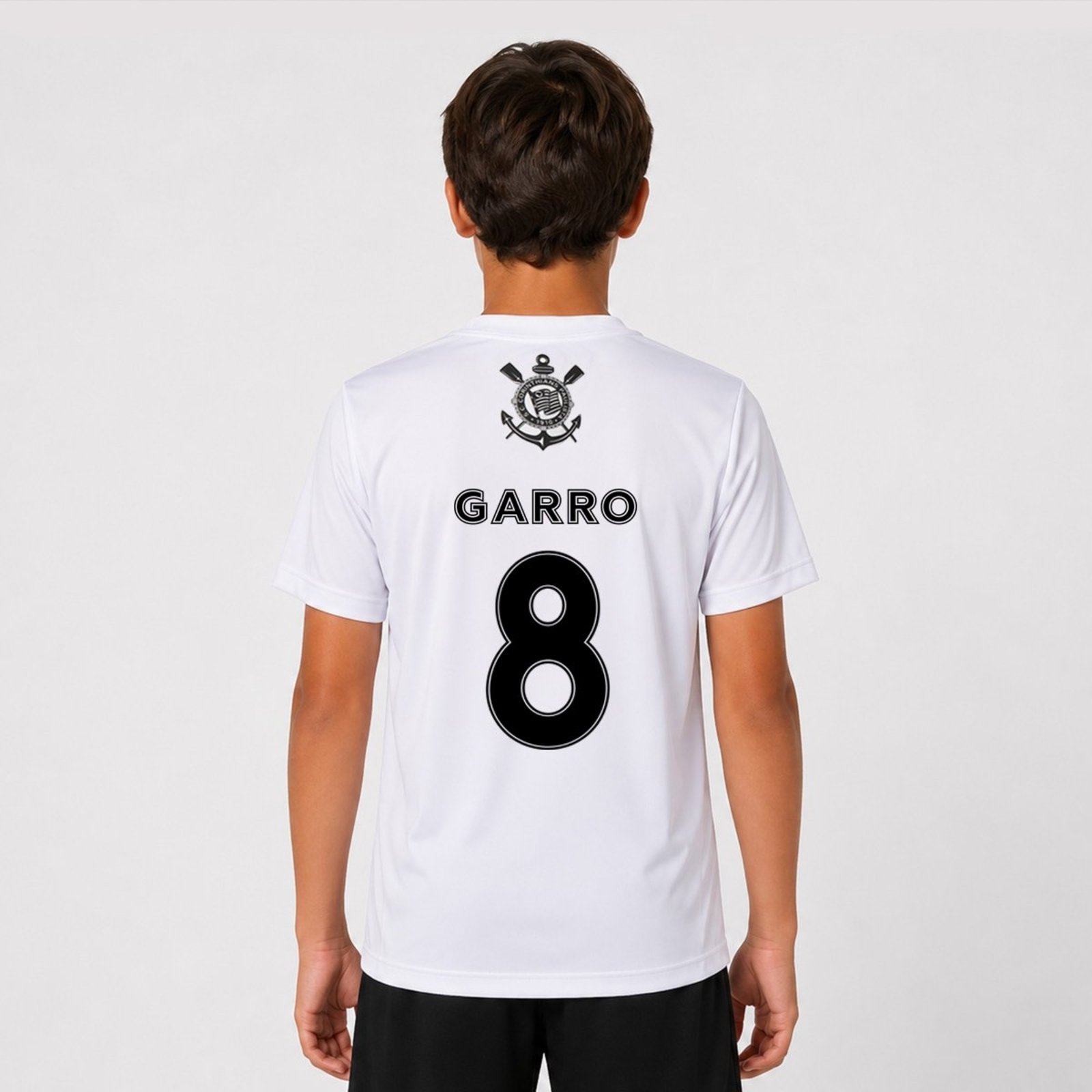 Camisa Corinthians Escudo Black Juvenil Branca 8 Garro